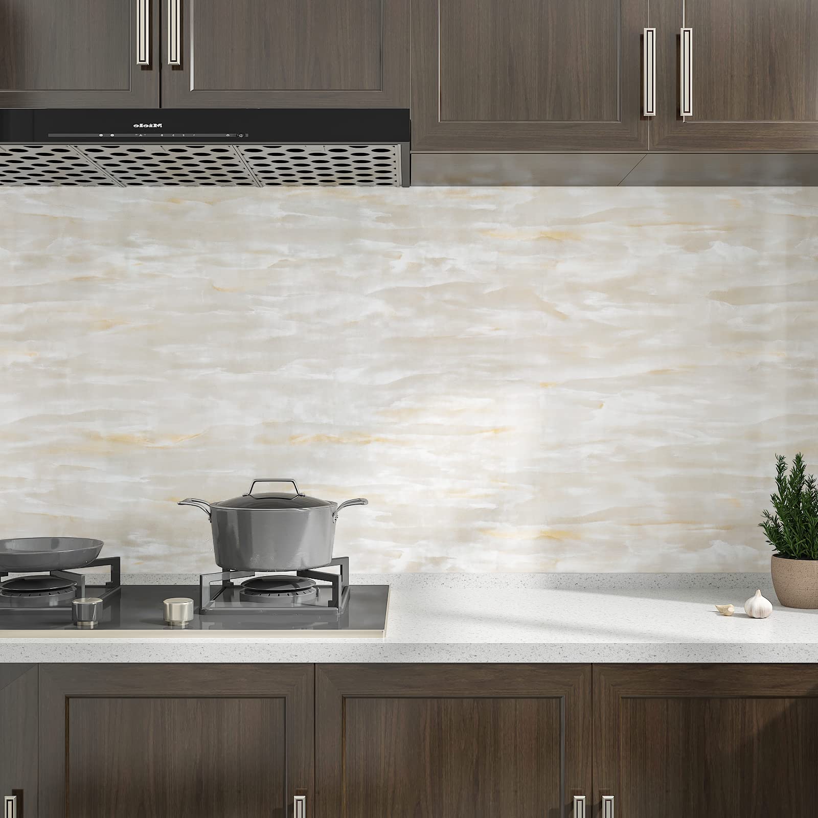 CHIHUT 17.7"x236" Beige Marble Countertop Peel and Stick Countertops Waterproof Self Adhesive Vinyl Beige Marble Wallpaper Glossy Removable Kitchen Wallpaper for Tables Countertop Covers Bathroom
