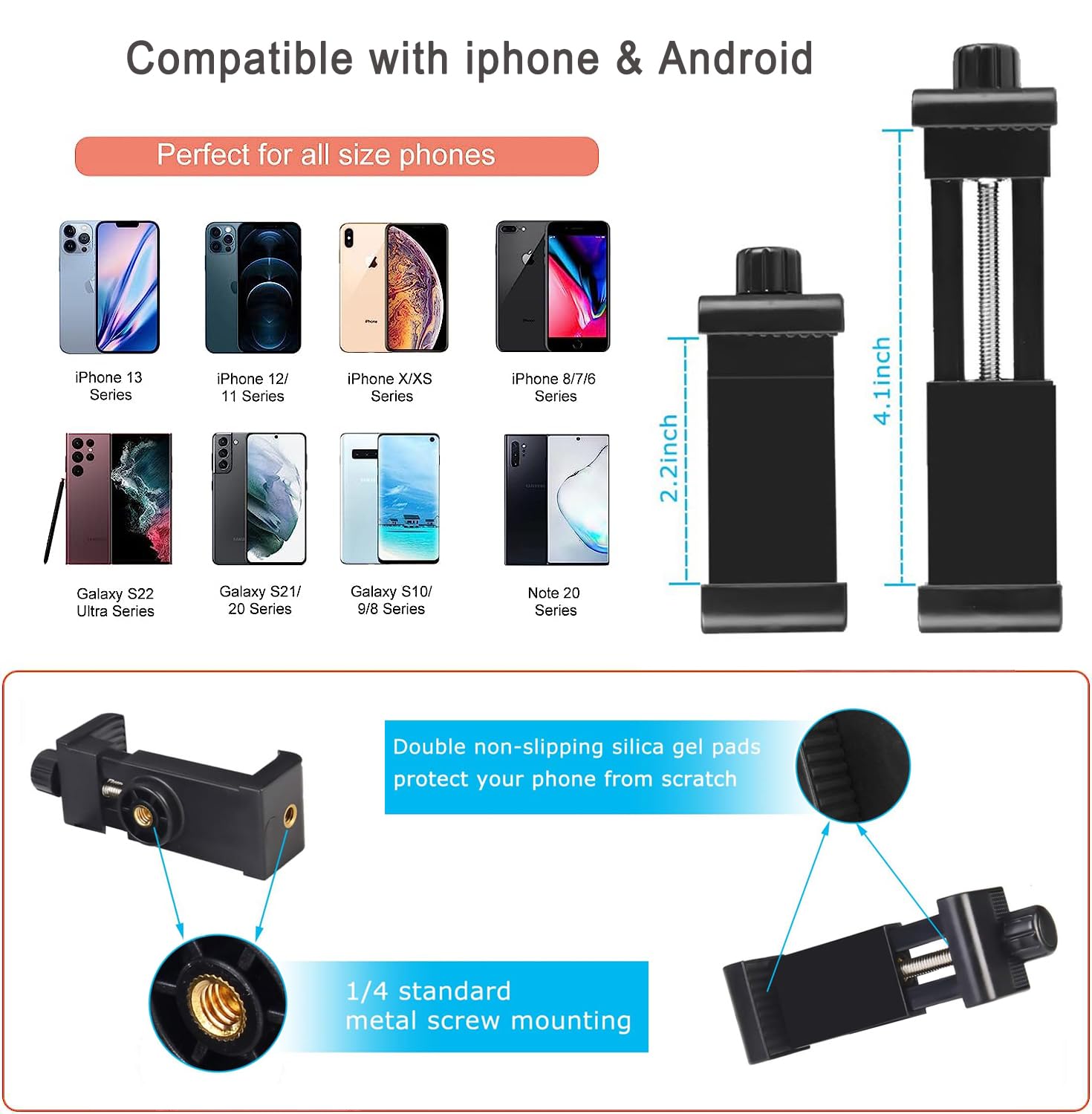 Phone Holder Stand Cell Phone stand for Bed Flexible Carbon Steel Arm Adjustable Cell Phone Mount stand for bed and desk Compatible with iPhone 14 Pro Max 13 12 11 X SE or Other 4"-7" Devices