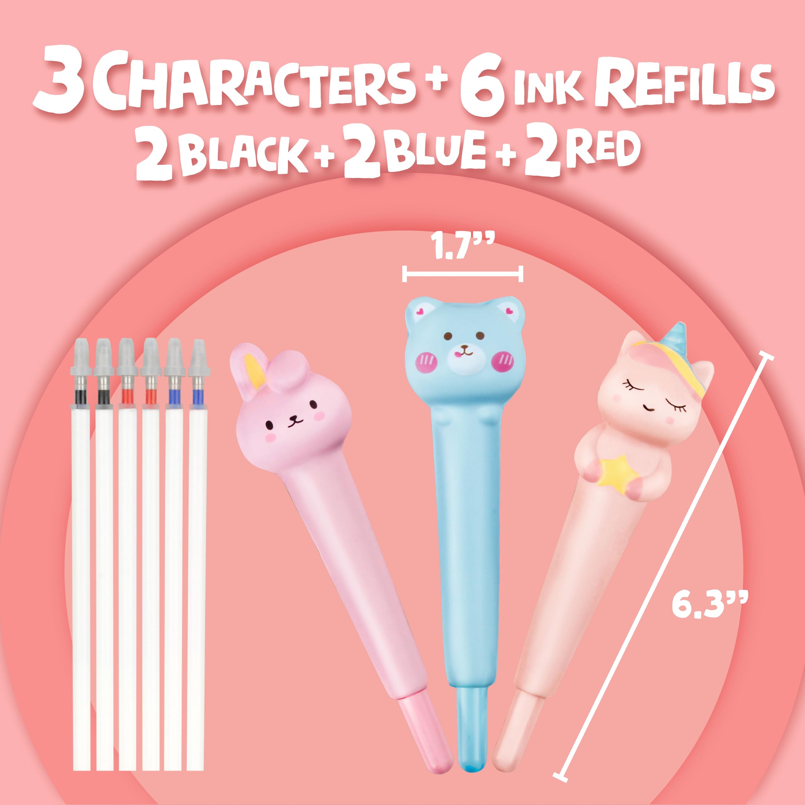 BUNMO Stretch & Write Easter Basket Essentials: 3 pck Cute Gel Pens w/Soft Grip & 6 Refills & Pop Tubes Sensory Toys 8 Pack Large - Non-Mouthable Toy 3+ - Fun Writing for Kids - Gifts for Tweens