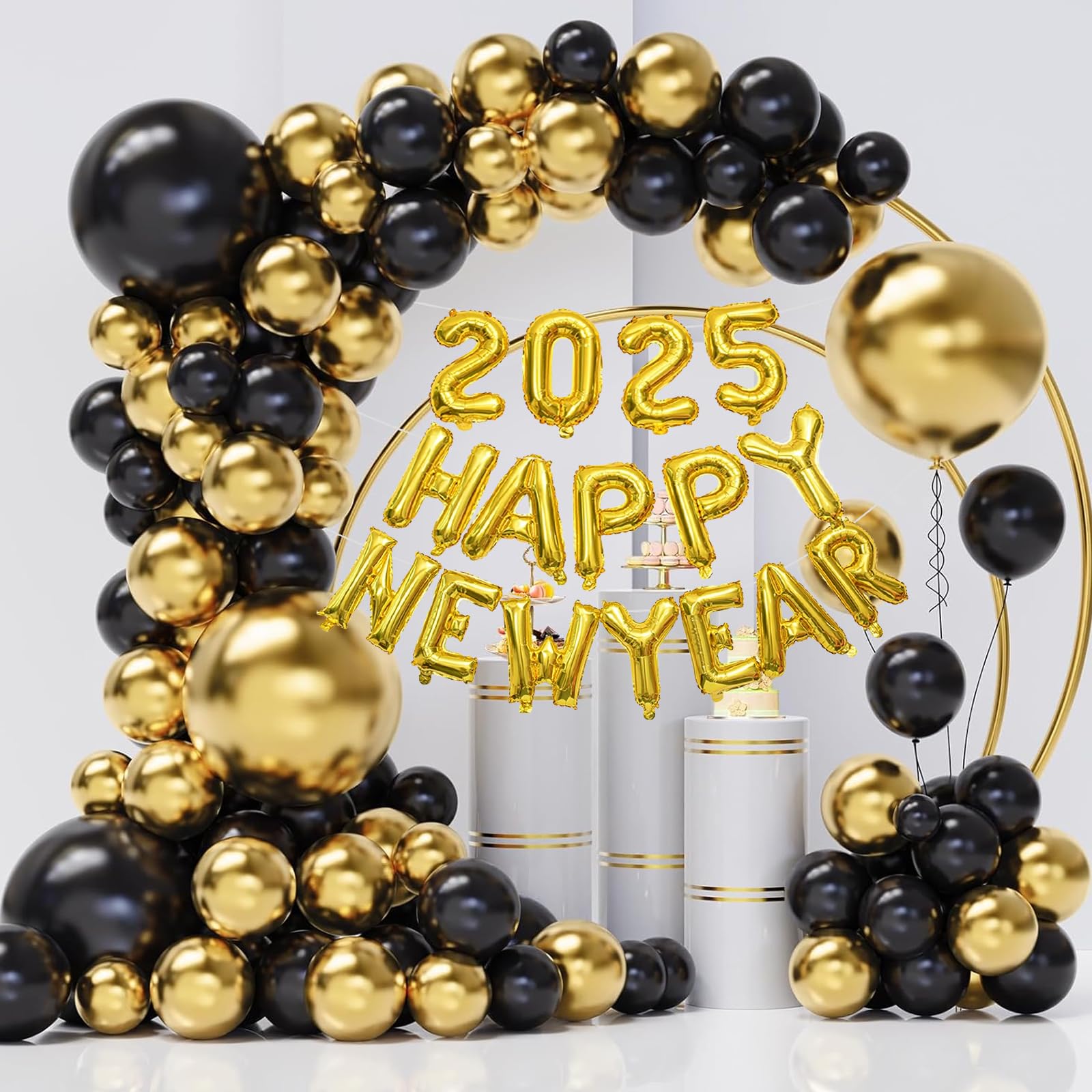 Happy New Year Balloons,16 Inch Gold Foil New Years Decorations 2025 Balloon NYE Letters Balloons Banner New Years Eve Party Supplies 2025 Happy New Year Decorations 2025 New Years Eve Balloons 2025