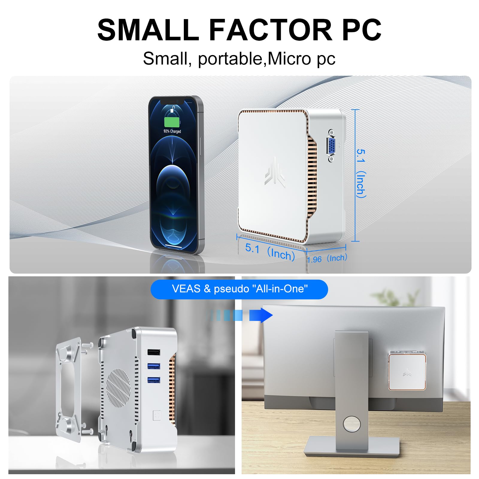 KAMRUI GK3Plus Mini PC, 16GB RAM 512GB M.2 SSD,12th Gen Alder Lake N95 (up to 3.4GHz) Micro PC, 2.5''SSD, Gigabit Ethernet, 4K UHD, WiFi, BT, VESA/Home/Business Mini Desktop Computer