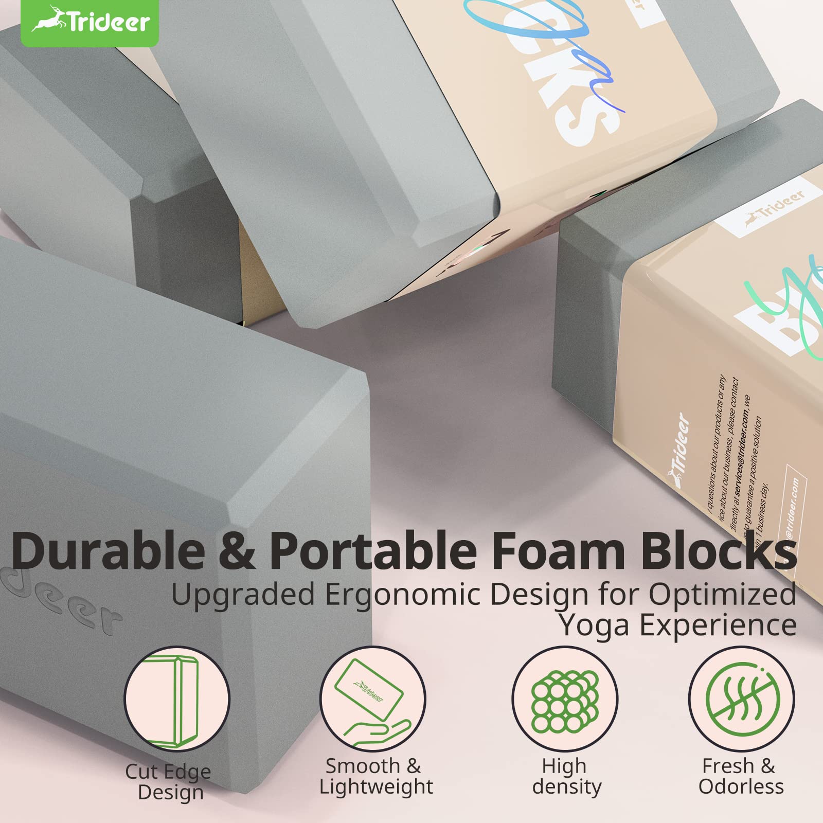 Trideer Yoga Blocks, Yoga Blocks 2 Pack, Premium EVA Foam Blocks with Free Guide, Supportive, Lightweight & Odor Resistant, Yoga Essentials for Yogi & Yogini, Yoga Accessories 9"x6"x3" (963 gray)