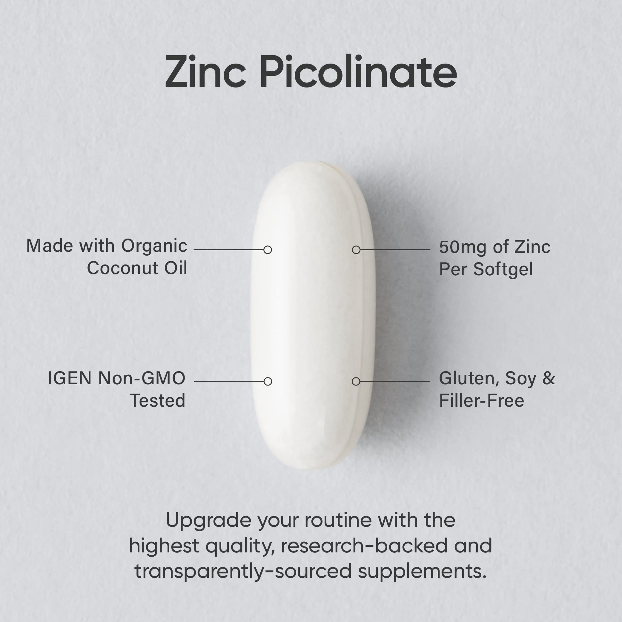 Sports Research Zinc Picolinate 50mg with Organic Coconut Oil | Highly Absorbable Zinc Supplement for Healthy Immune Function - Non-GMO Verified, Gluten & Soy Free (60 Liquid Softgels)