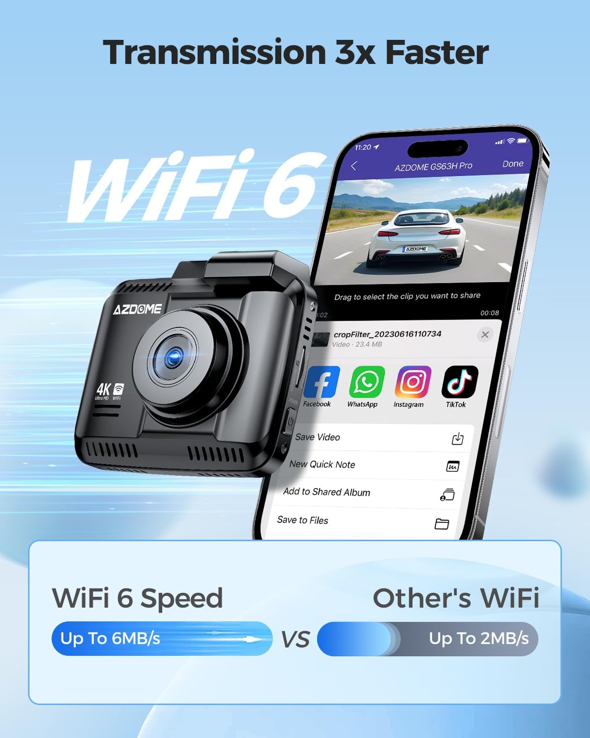 AZDOME 4K Dash Cam Front and Rear, 2160P Car Camera for Car, 64GB Card Included, WiFi Dash Cam with GPS and Speed, 2.4" Screen Dashcam with WDR Night Vision Motion Detection 24H Parking Mode GS63H Pro