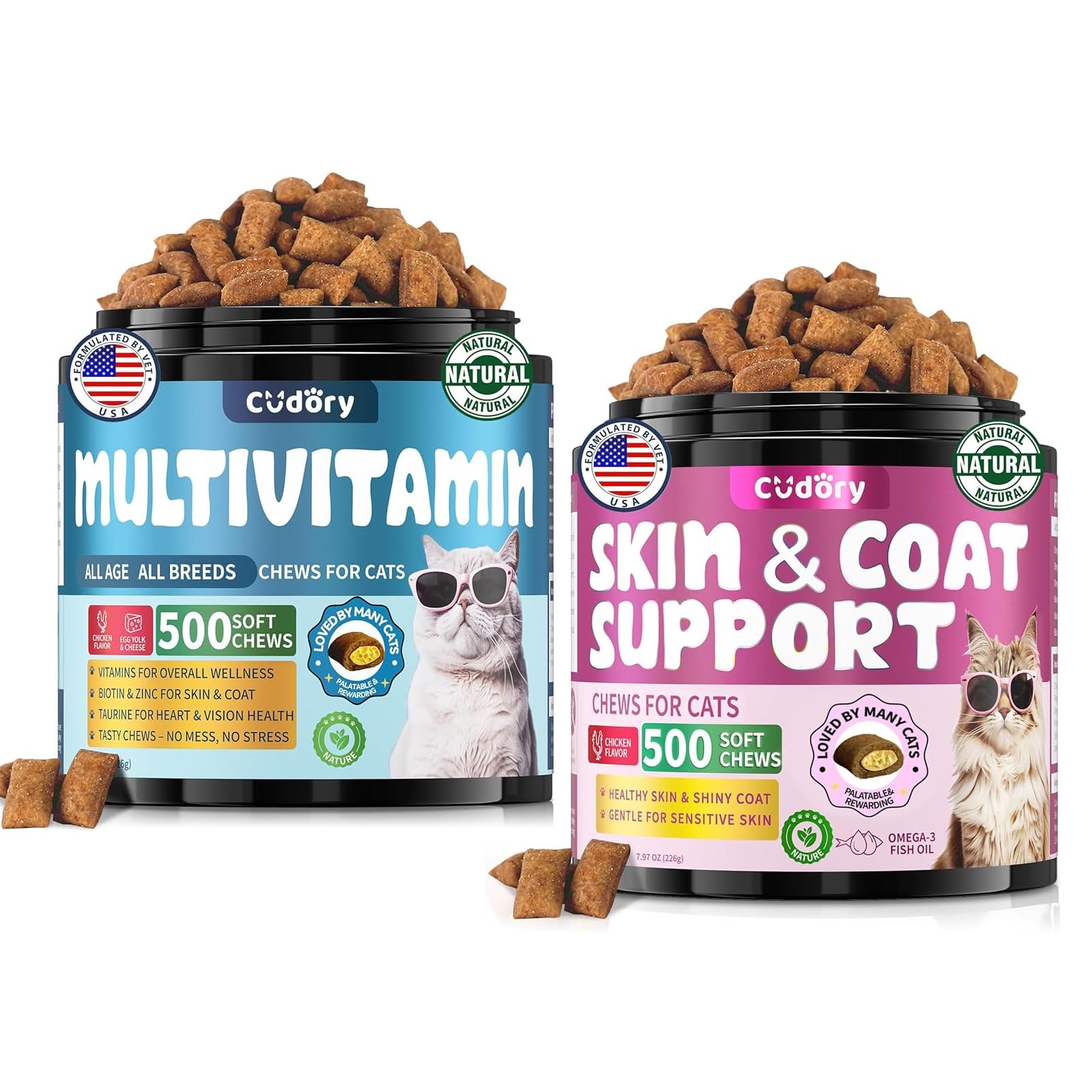 Natural Skin and Coat Support for Cats Cat Multivitamin, Crunchy & Creamy Cheese Chew