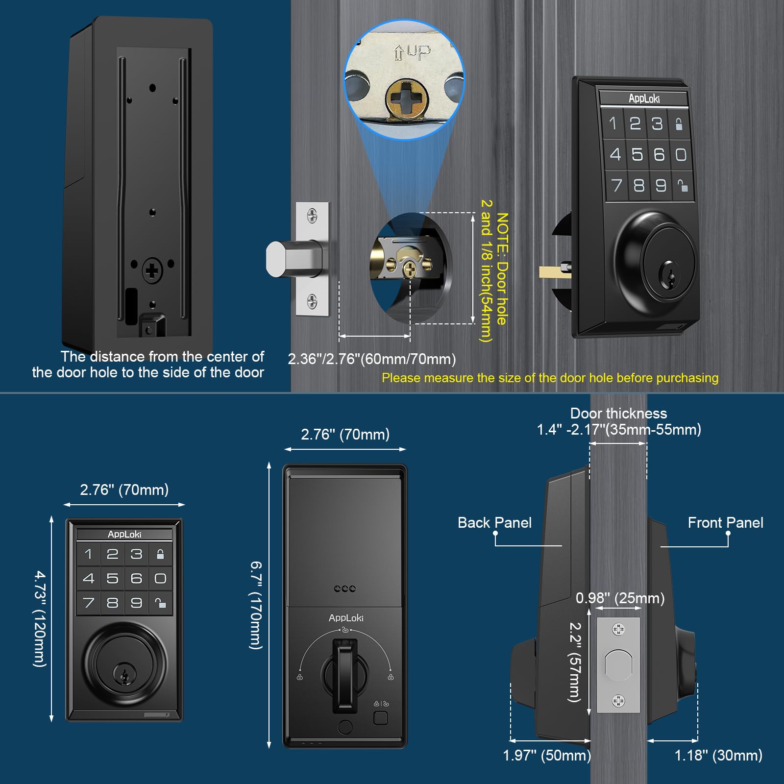 AppLoki Smart Lock, Electronic Keypad Deadbolt Keyless Entry Door Lock with Auto-Lock, 100 User Codes, Anti-Peeping Password, Easy to Install and Program, Keypad Lock for Home Bedroom