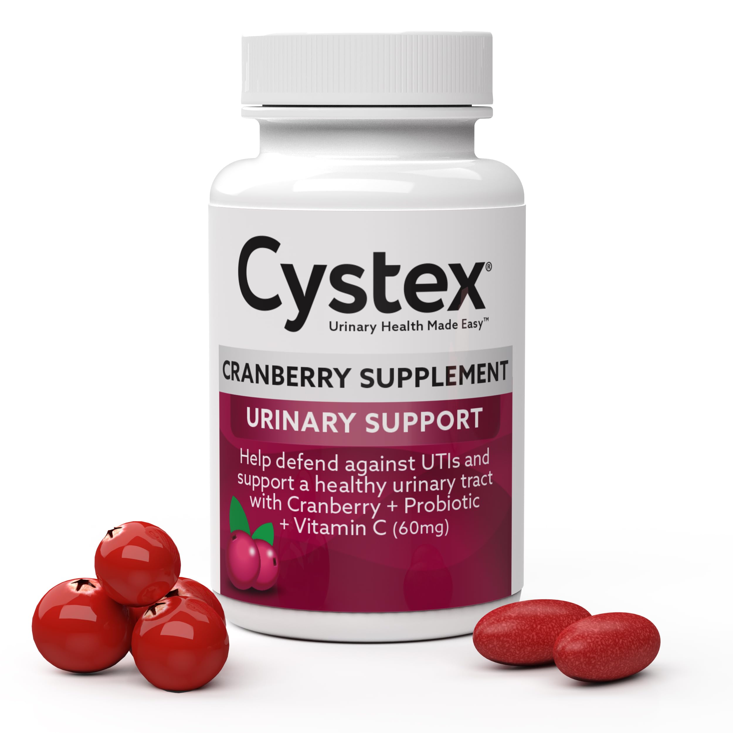 Cystex Cranberry Urinary Tract Health Supplement with Probiotics and Vitamin C, Cranberry Pills for Women, Sugar Free, 75 Caplets