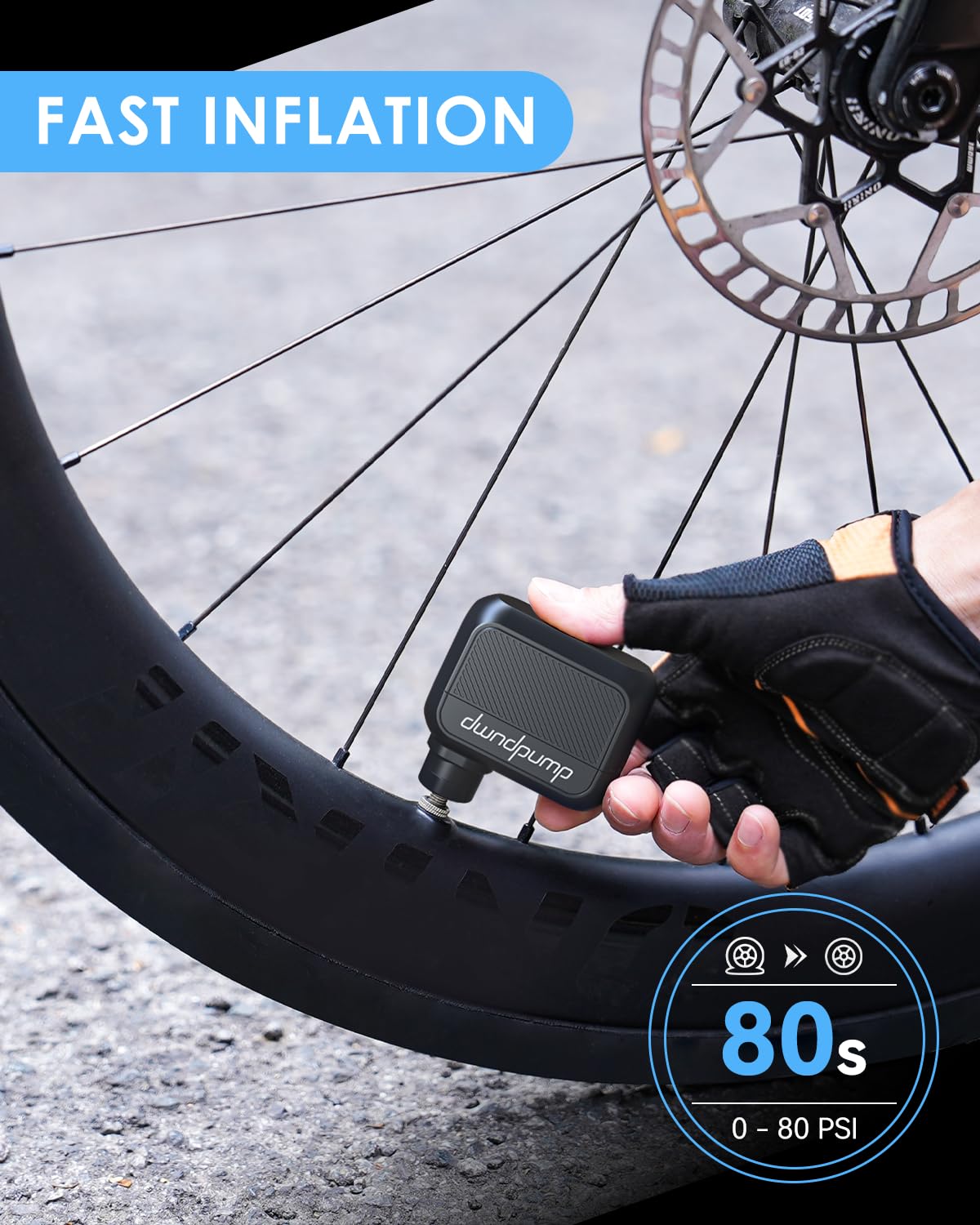 dwndpump Bike Pump, Mini Electric Bike Pump, 100 PSI Bicycle Tire Pump with Presta and Schrader Valve, Tiny Pump for Road Bikes