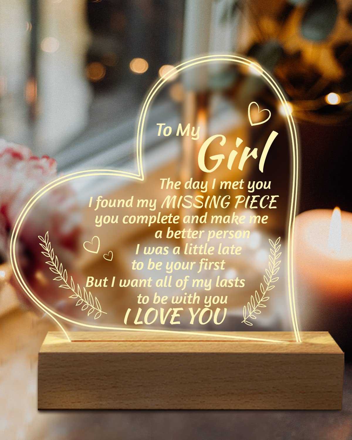 Romantic Gifts for Girlfriend, to My Girlfriend Engraved Night Light, I Love You Gifts for Her, Cute Girlfriends Birthday Anniversary Valentines Day Gifts for Her from Boyfriends