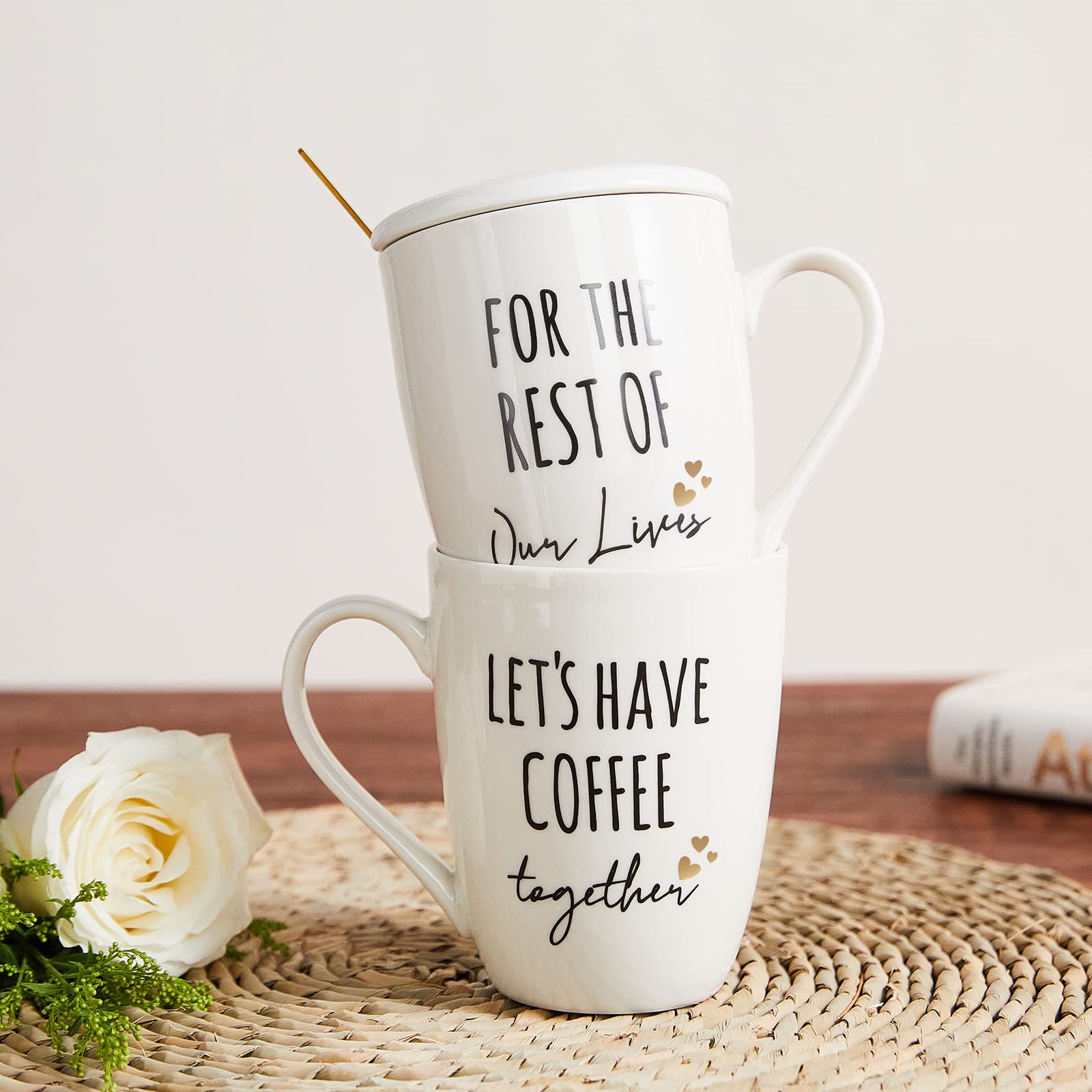 AW BRIDAL Ceramic Engagement Gifts For Couples Newly Engaged Unique Coffee Mugs Set Of 2, 12 Oz| Bachelorette Bridal Shower Gift For Bride, Anniversary Wedding Gifts For Couple Housewarming Gift Ideas