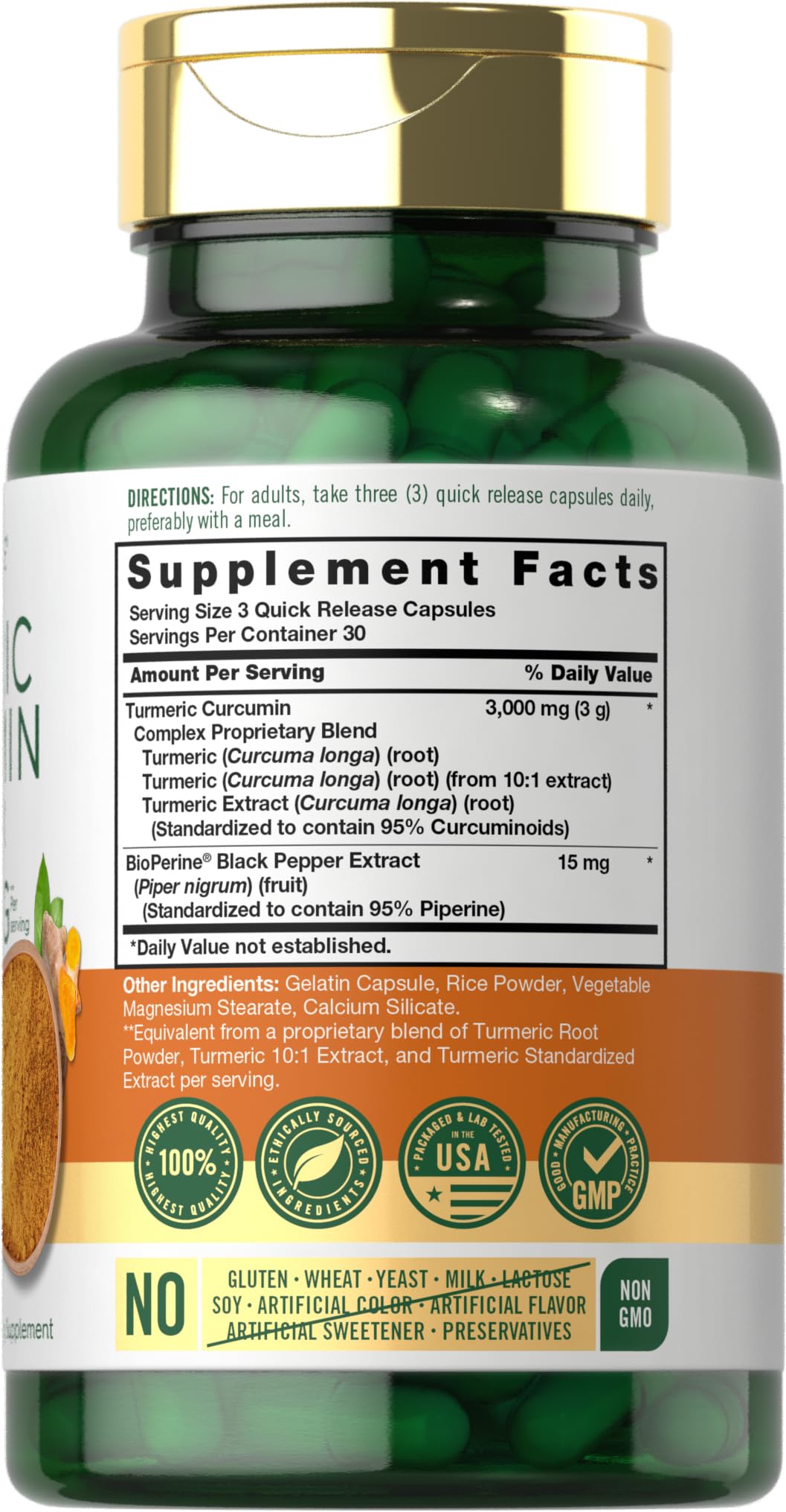 Carlyle Turmeric Curcumin with Black Pepper 3000mg | 90 Capsules | Turmeric Supplement with Bioperine | Non-GMO, Gluten Free Complex