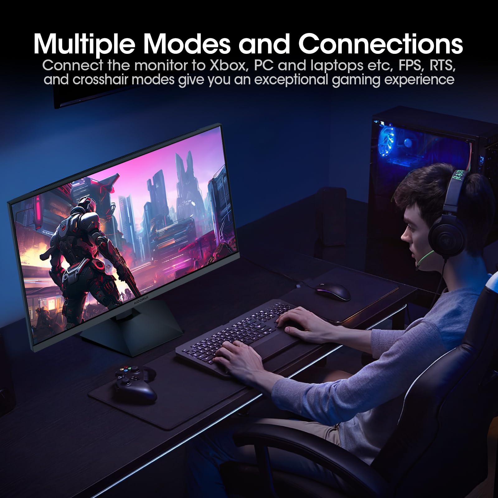 KOORUI 25E3A 25-inch Gaming Monitor, 170Hz FHD 1080p Monitor, 1ms GTG, Adaptive G-Sync, FreeSync Premium, 3 Sides Frameless, HDMI x 2, DisplayPort, Black