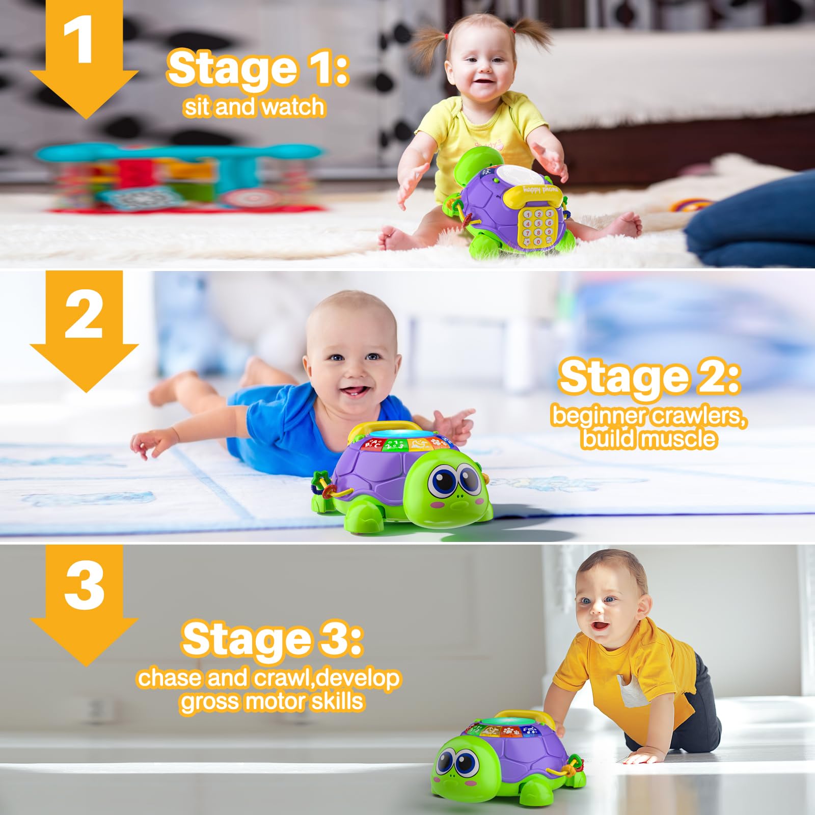 INNOSKY Baby Toys 6-12 Months, Infant Musical Turtle Crawling Tummy Time Development Light up Toy, Bilingual Educational Baby Toy Gift for 3-6 4 5 7 8 9-12 18 Month Boy Girl