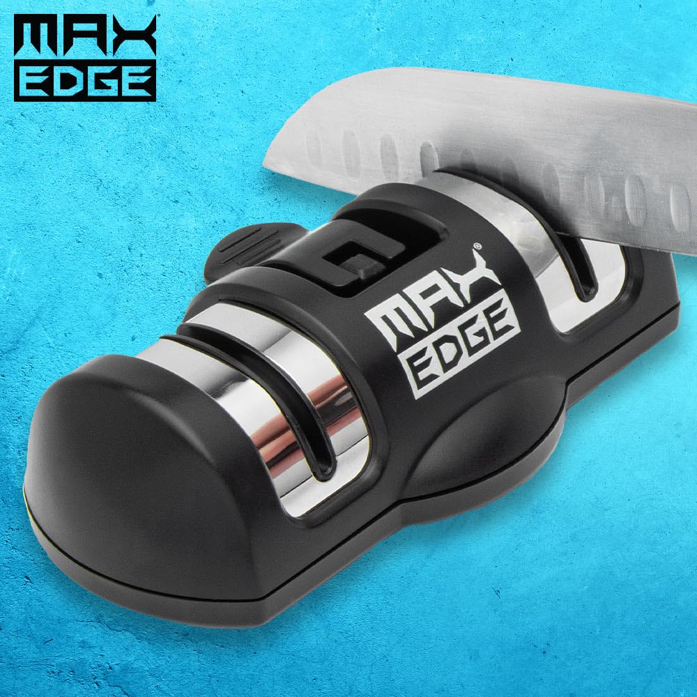 Max Edge Knife Sharpener | Precise Sharpening | Revive Dull Blades with Ease | Diamond & Ceramic Grinding Wheels | Suction Cup Base | Compact Design | 5.51" Length | 1.57 Height | 2.83" Width