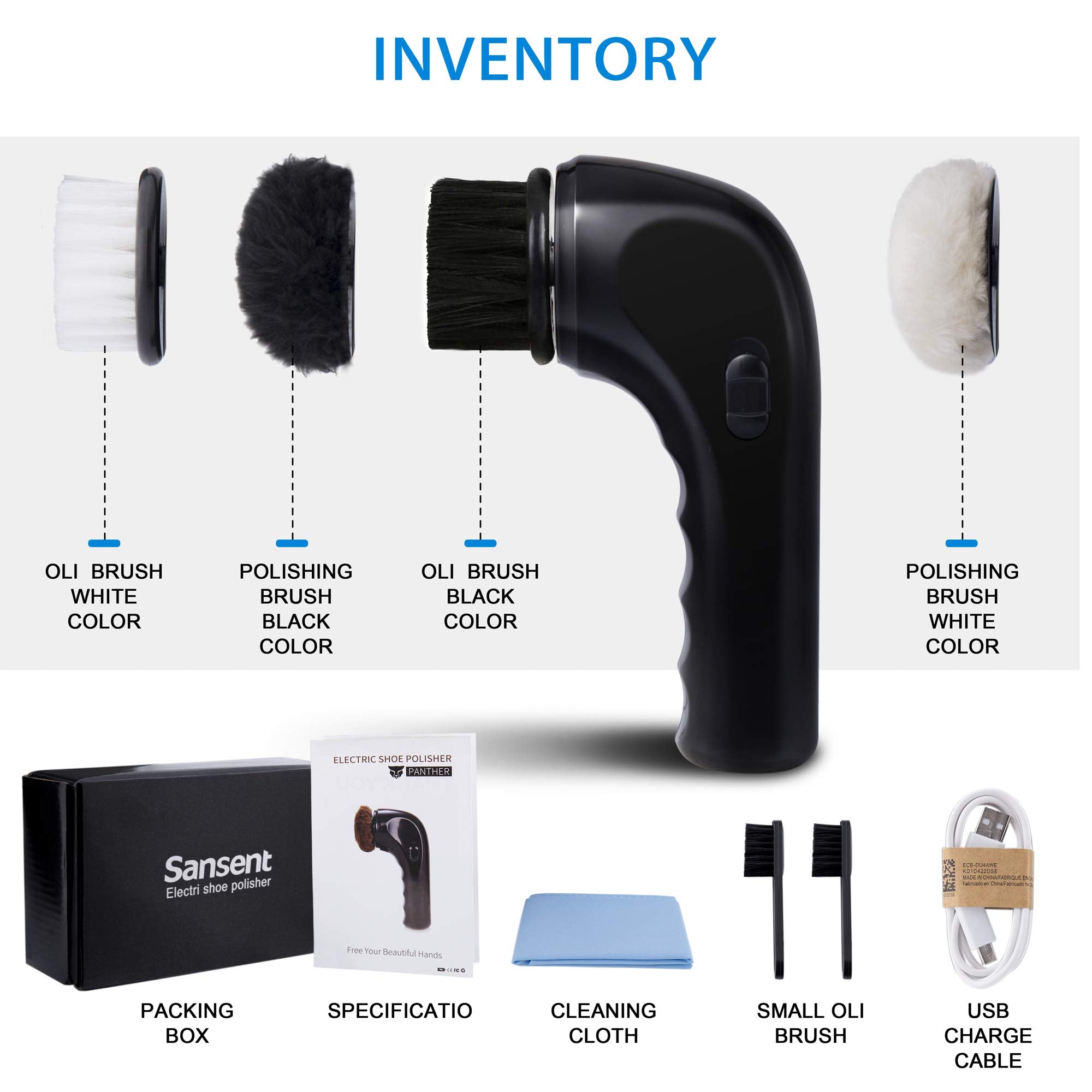 Sansent Electric Shoe Shine Kit, Electric Shoe Polisher Brush Shoe Shiner Dust Cleaner Portable Leather Care Kit for Shoes