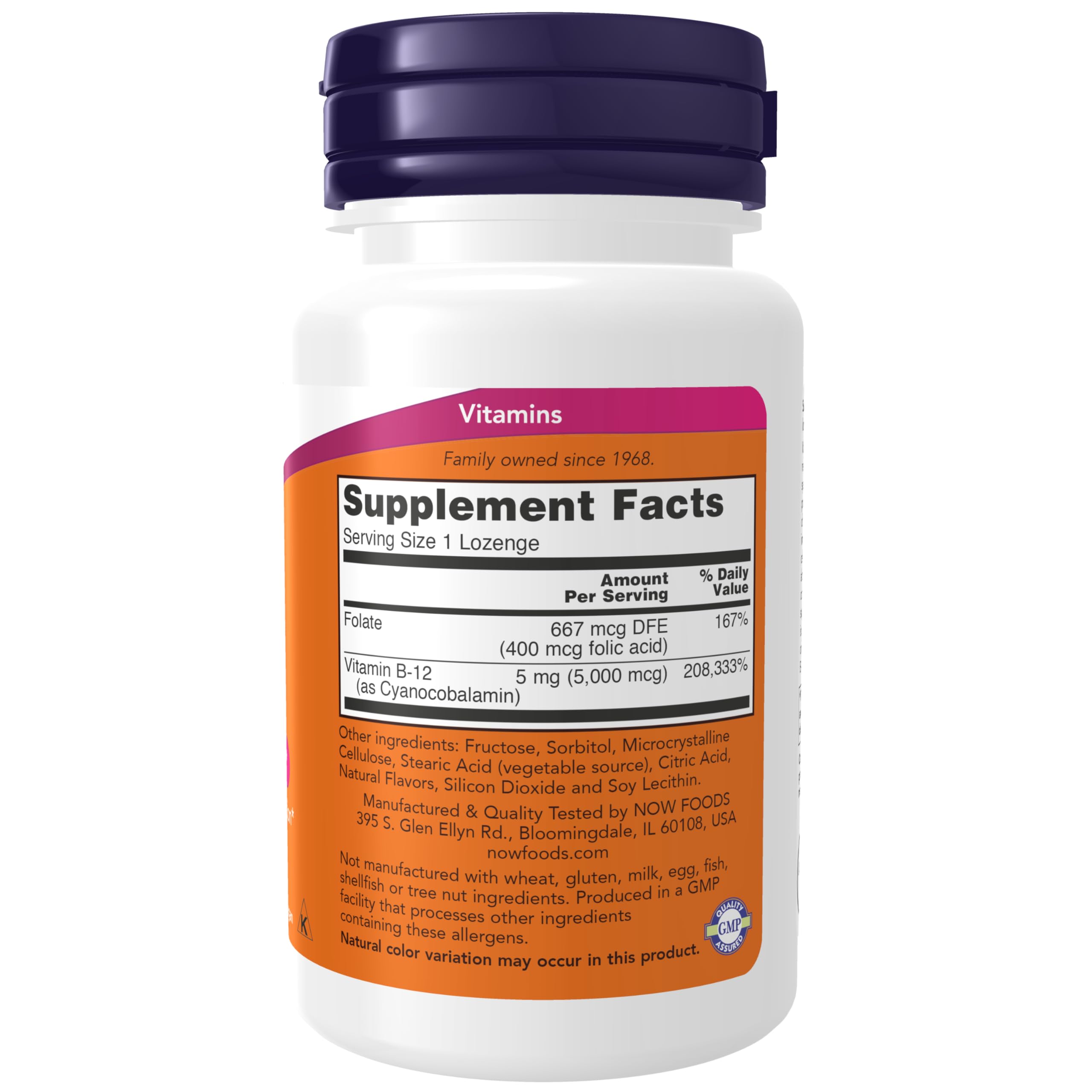 NOW Supplements, Vitamin B-12 5,000 mcg, With Folic Acid, Nervous System Health*, 60 Lozenges