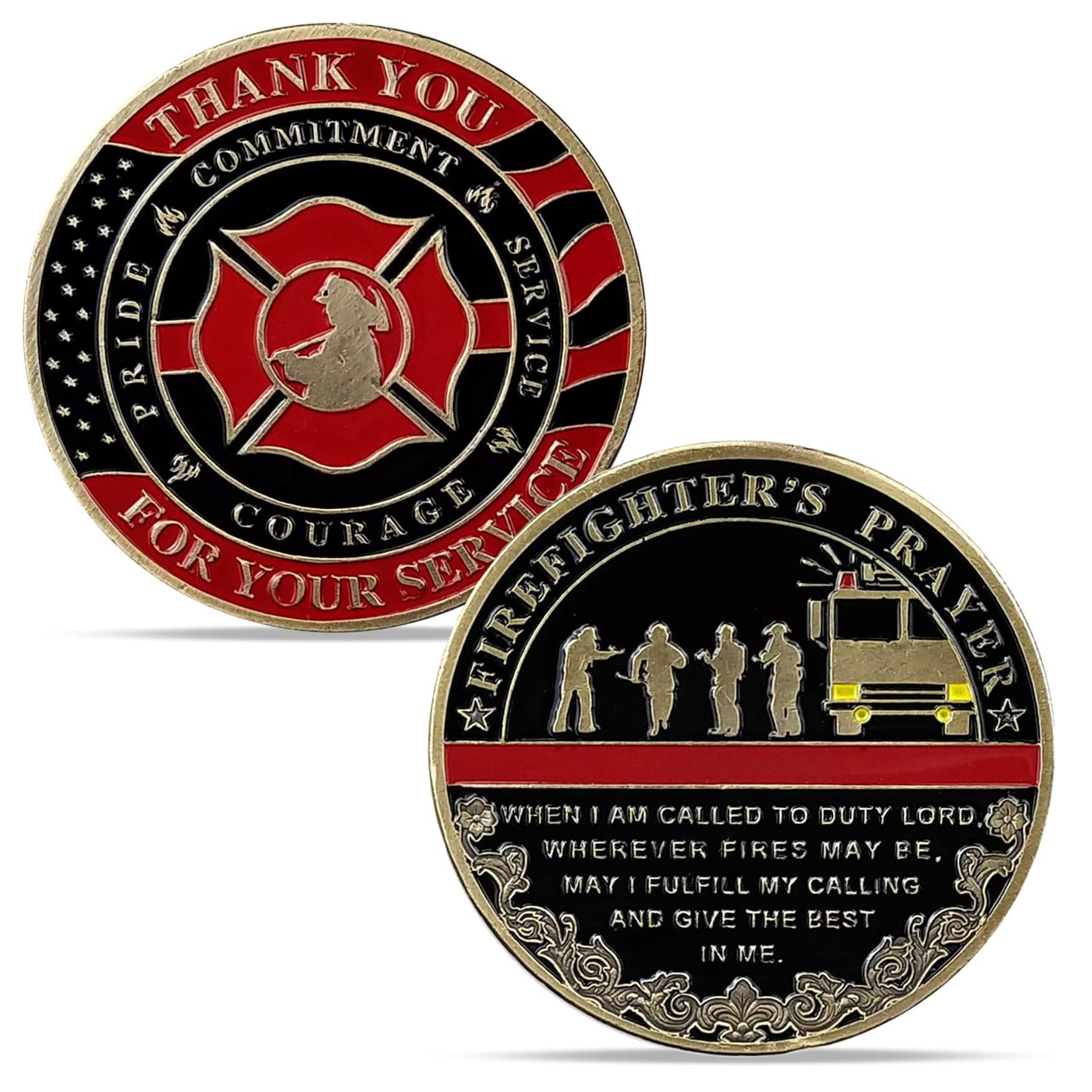 Thin Red Line Firefighter Challenge Coin Fireman Prayer Coin