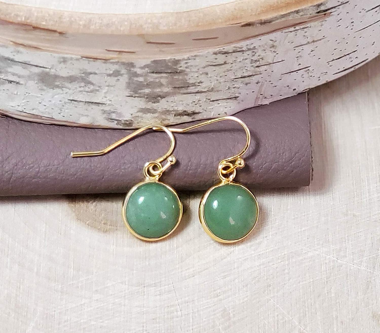 Jade Earrings for Women Handmade Earrings Green Earrings Jade Jewelry for Women 14k Gold and Jade Earrings Graduation Gift Back to School Gift Gift for Anniversary Birthstone Gift(Yellow Gold+Green)