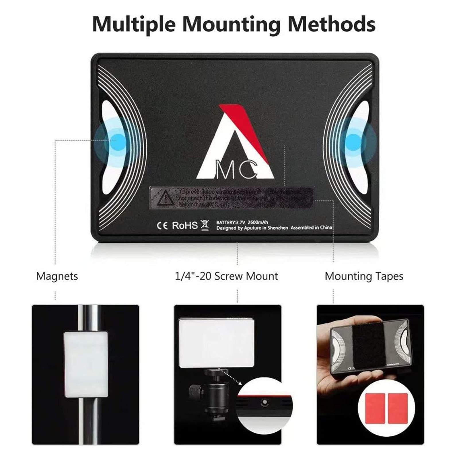 Aputure Amaran MC RGBWW Mini On Camera Video Light,3200K-6500K,CRI/TLCI 96+,HSI Mode,Support Magnetic Attraction,App with USB-C PD and Wireless Charging