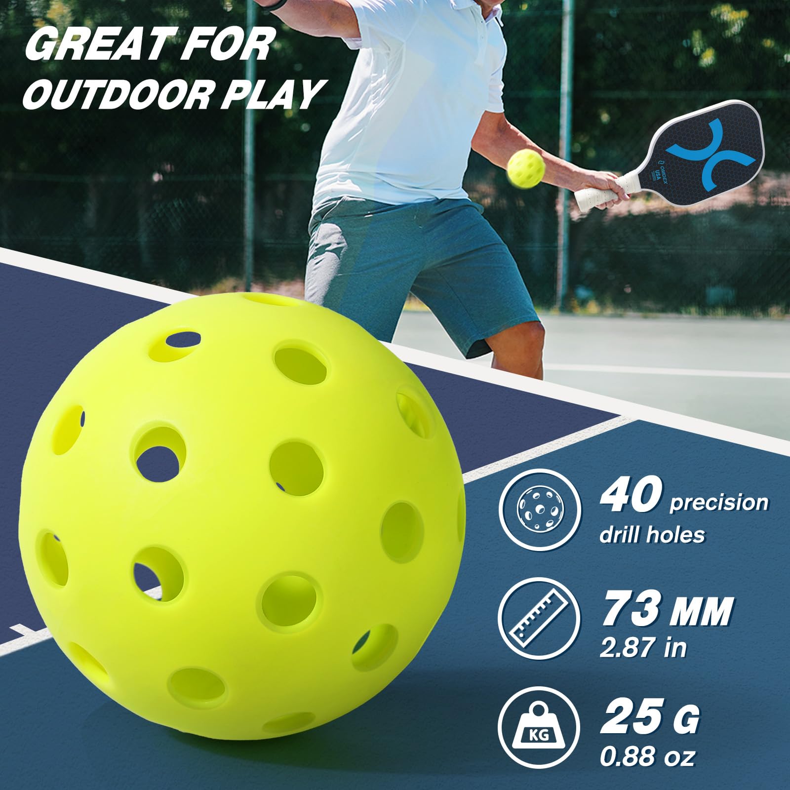 OMDEX Pickleball Balls, 40 Holes Outdoor Pickleball Balls 6-Pack, Premium & Durable Green Pickle Balls, Accessories for Pickleball Paddle, Pickle Ball Equipment