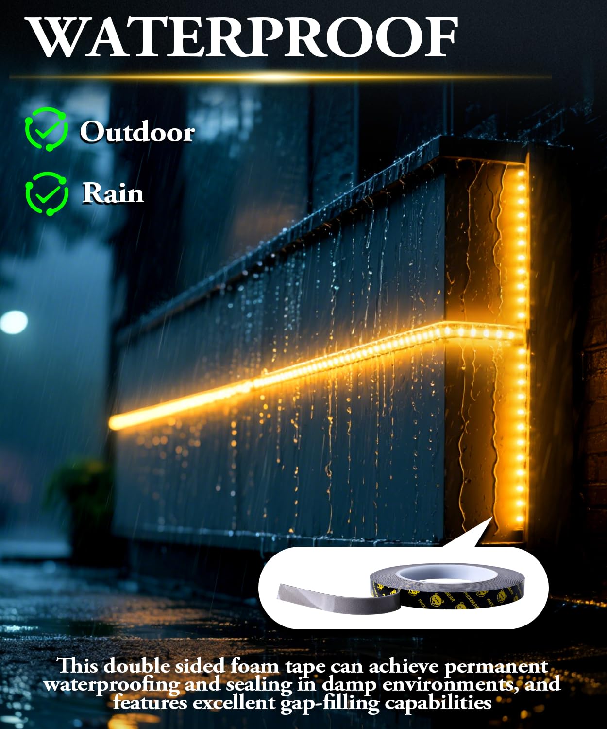 PHIXBEAR High Temperature Heavy Duty Double Sided Tape Resistant, 20 Ft X 0.5In, Strong Adhesion Waterproof Mounting Tape for Multi-Purpose Automotive Parts, LED Strip Ligh, Home, Office