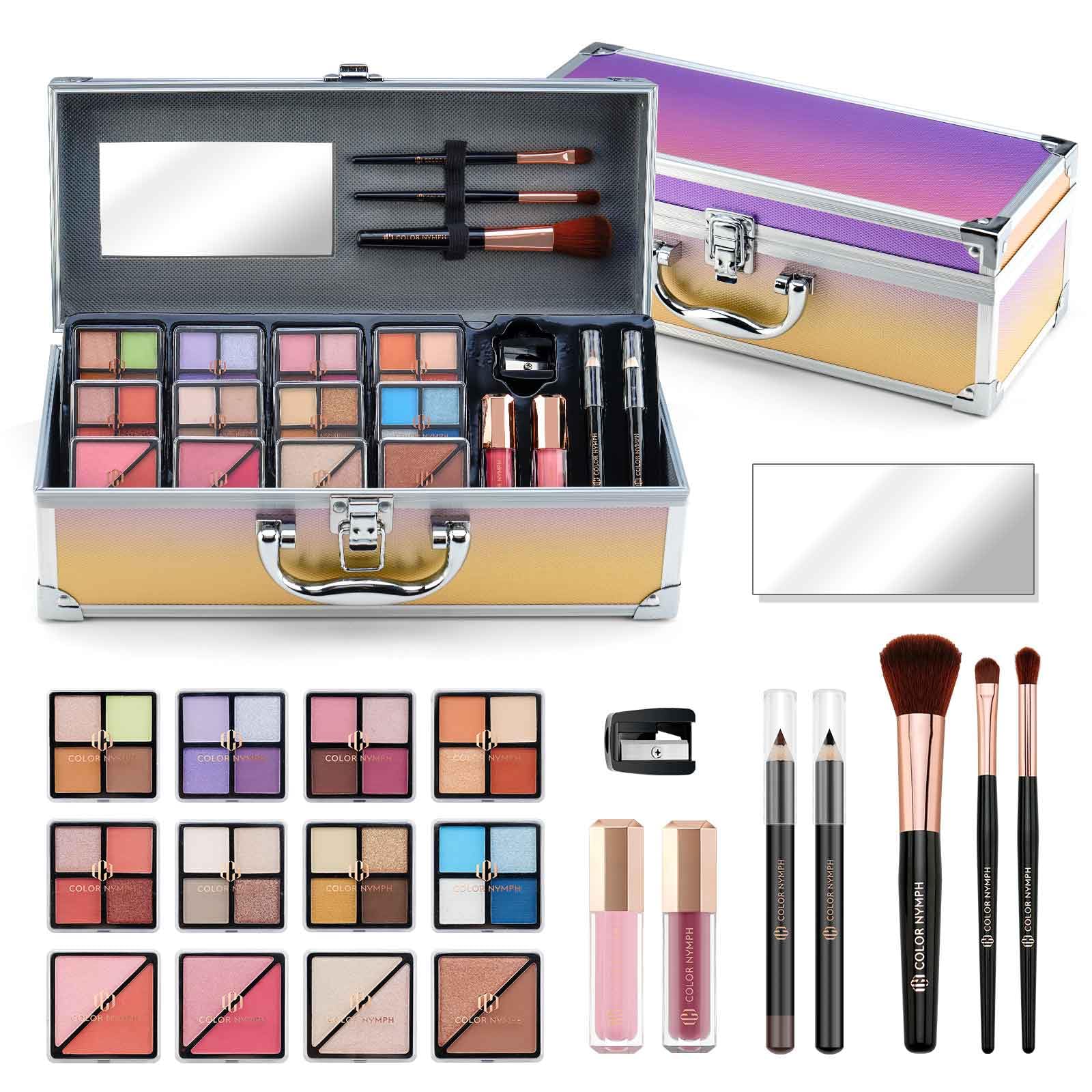 Color Nymph Girls Makeup Kit For Teenagers Girls With Train Case, Full Starter Cosmetics Set Included Included 32 Colors Eyeshadow, Bronzer, Contour Powder, Blush, Highlighter, Lip Gloss (Pink)