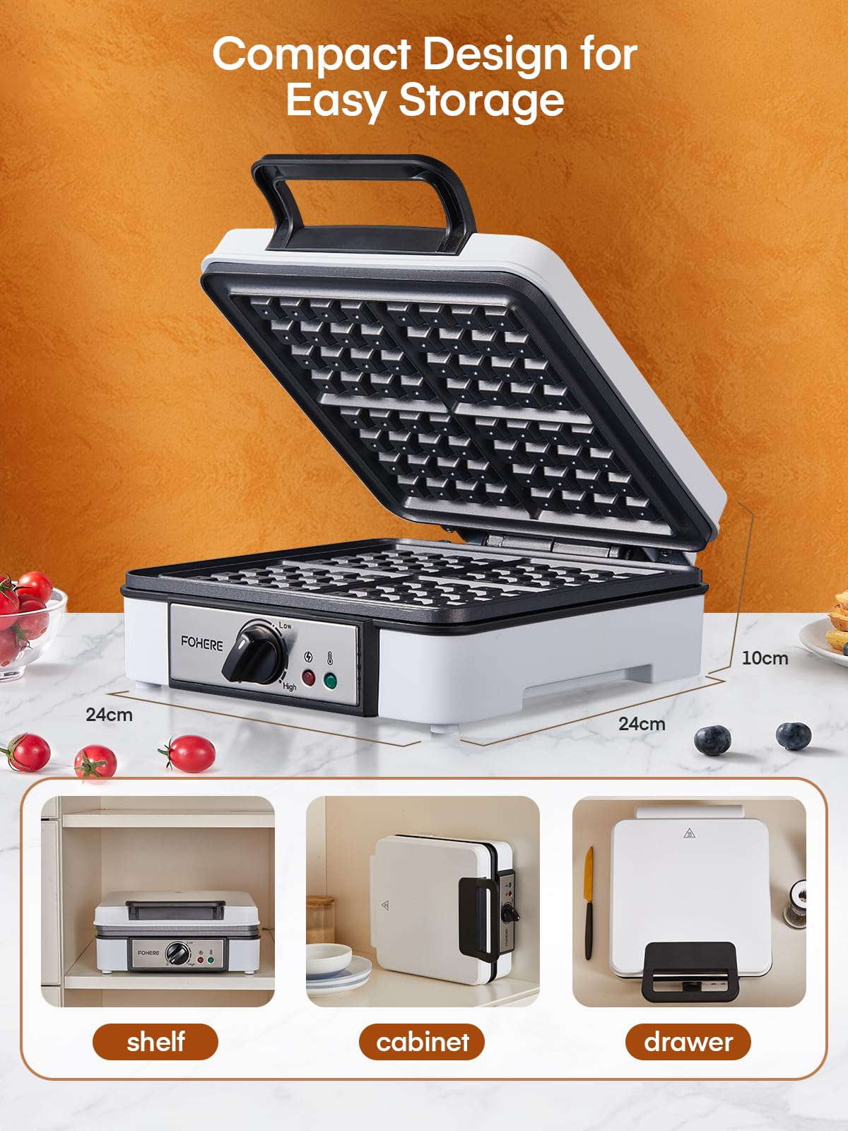 Belgian Waffle Maker 𝟒 𝑺𝒍𝒊𝒄𝒆𝒔, 𝟏𝟐𝟎𝟎𝑾 Waffle Iron, Waffle in 𝟓 𝑴𝒊𝒏𝒔, 5 Browning Levels, Nonstick Plates, Cool-touch Handle, Anti-scald, Anti-overflow, Indicator Lights, Recipe, White