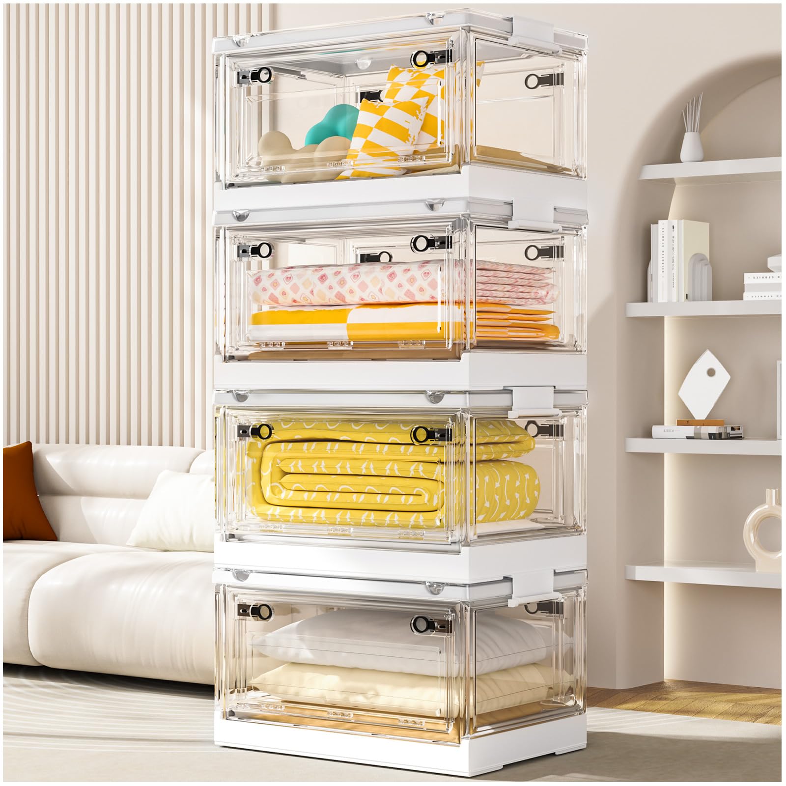 CTSNSLH 4 Tier Storage Bins with Lids, 192Quart Clear Stackable Storage Bins with Wheeled and Doors, Storage Boxes, Storage Containers, Closet Organizers and Storage