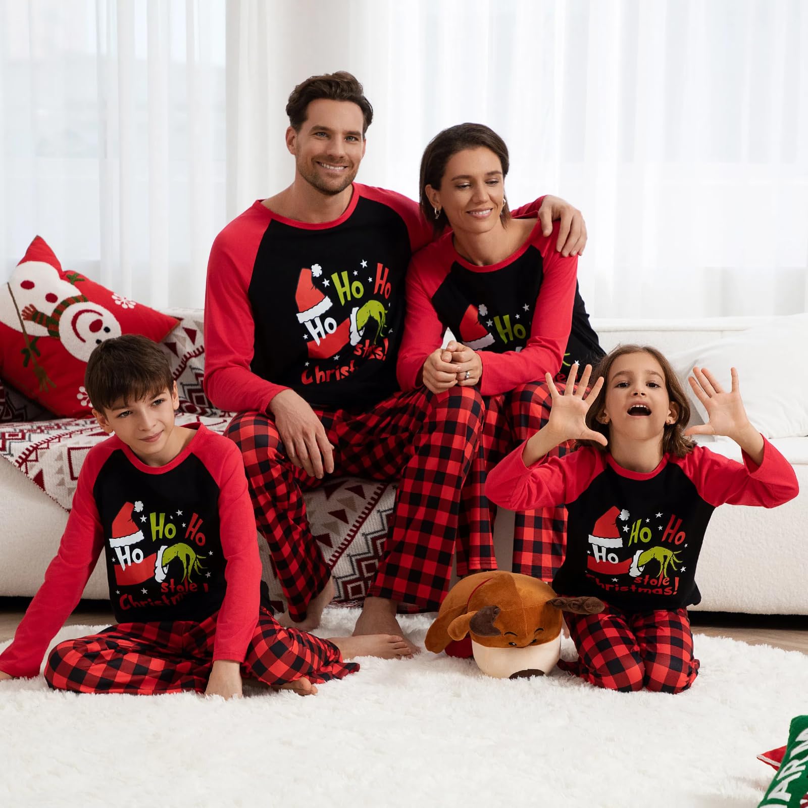 Manooby Matching Christmas Pajamas For Family Xmas Holiday Pjs Funny Elf Plaid Sleepwear Soft Outfit Sets For Women/Men/Couples/Adult 2024,A- HOHO Red,3 M