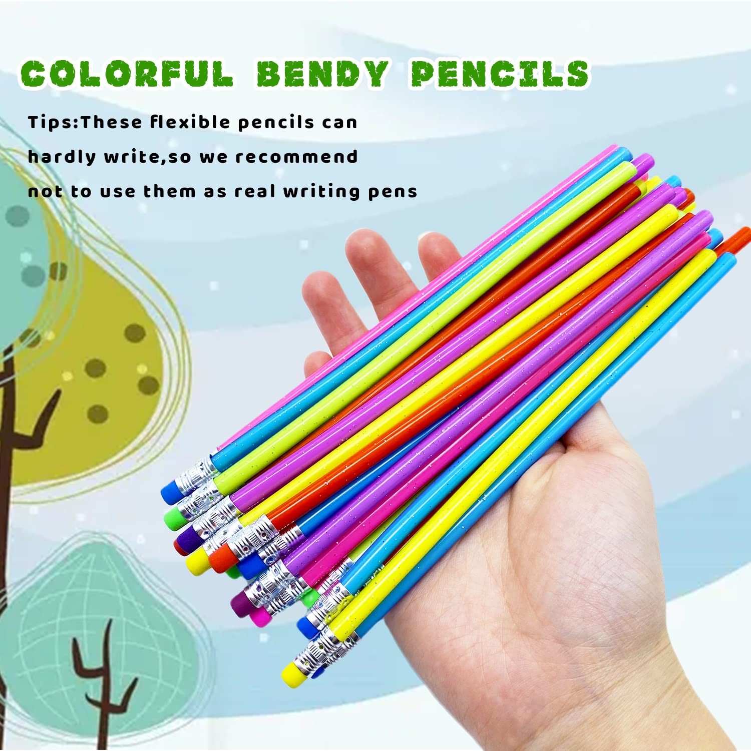 Guuozzli 48 PCS Flexible Soft Pencil,Magic Bendable Pencils,Multi-Colored Fun Soft Pencils with Erasers for Kids,Classroom Supplies,Back to School Gifts,Party Favors,6 Colors