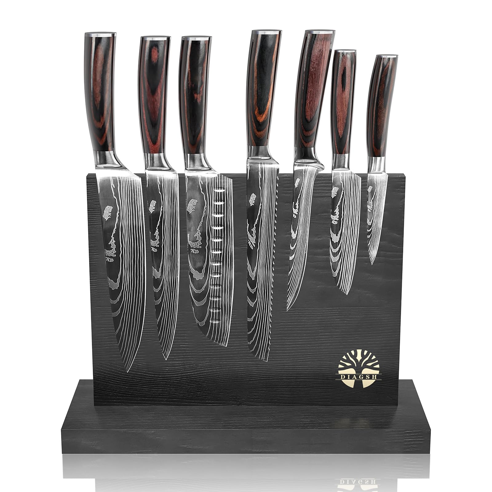 Diagsh 7-Piece Kitchen Knife Set with Block – High Carbon Stainless Steel Chef Knife, Cleaver & Magnetic Knife Holder – Perfect for Home & Professional Use, Ideal Cooking Gift