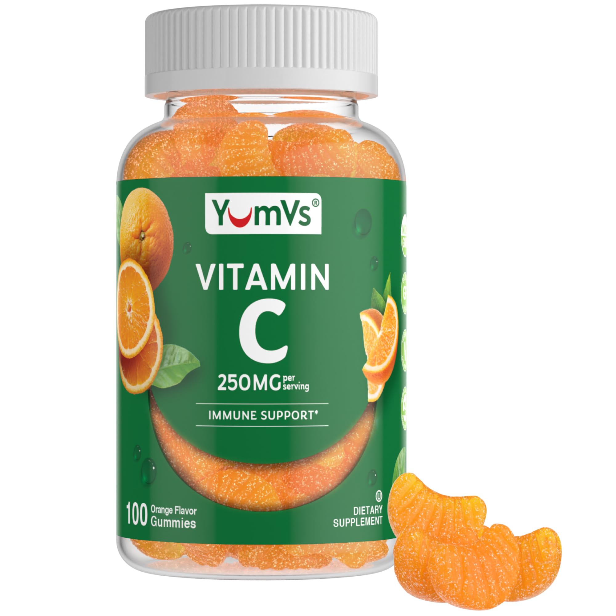 YumVs Vitamin C Gummies for Adults - 250 mg Orange Flavored Vitamin C Gummy - Vitamin C Chewable Immune Gummies for Adults - Immune Support Supplement - Kosher, Halal, Gluten Free (120 Count)