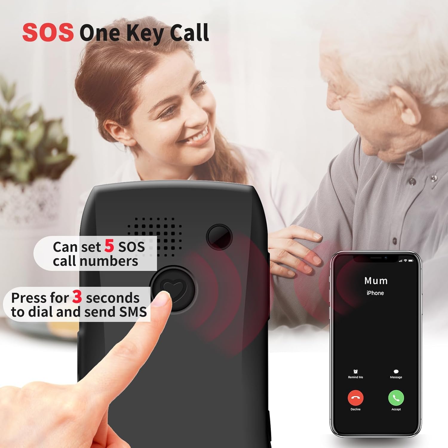 artfone C1+4G Big Button Cell Phone for Seniors and Kids, Unlocked Senior Cell Phone with SOS and Time Broadcast Button, Speed Dial, FM Radio, Torch, Clear Sound, Charging Dock, 1800mAh Battery, Black