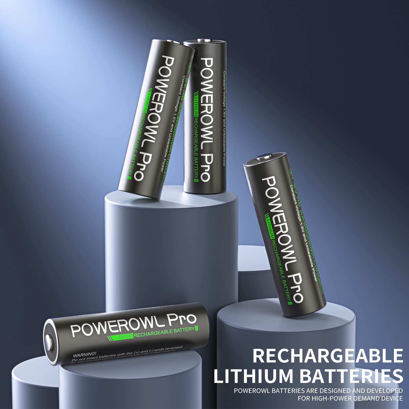 POWEROWL Rechargeable Lithium AA Batteries w/Charger Pro, 3000mWh 1.5V Constant Voltage Double A Battery-Qty 8