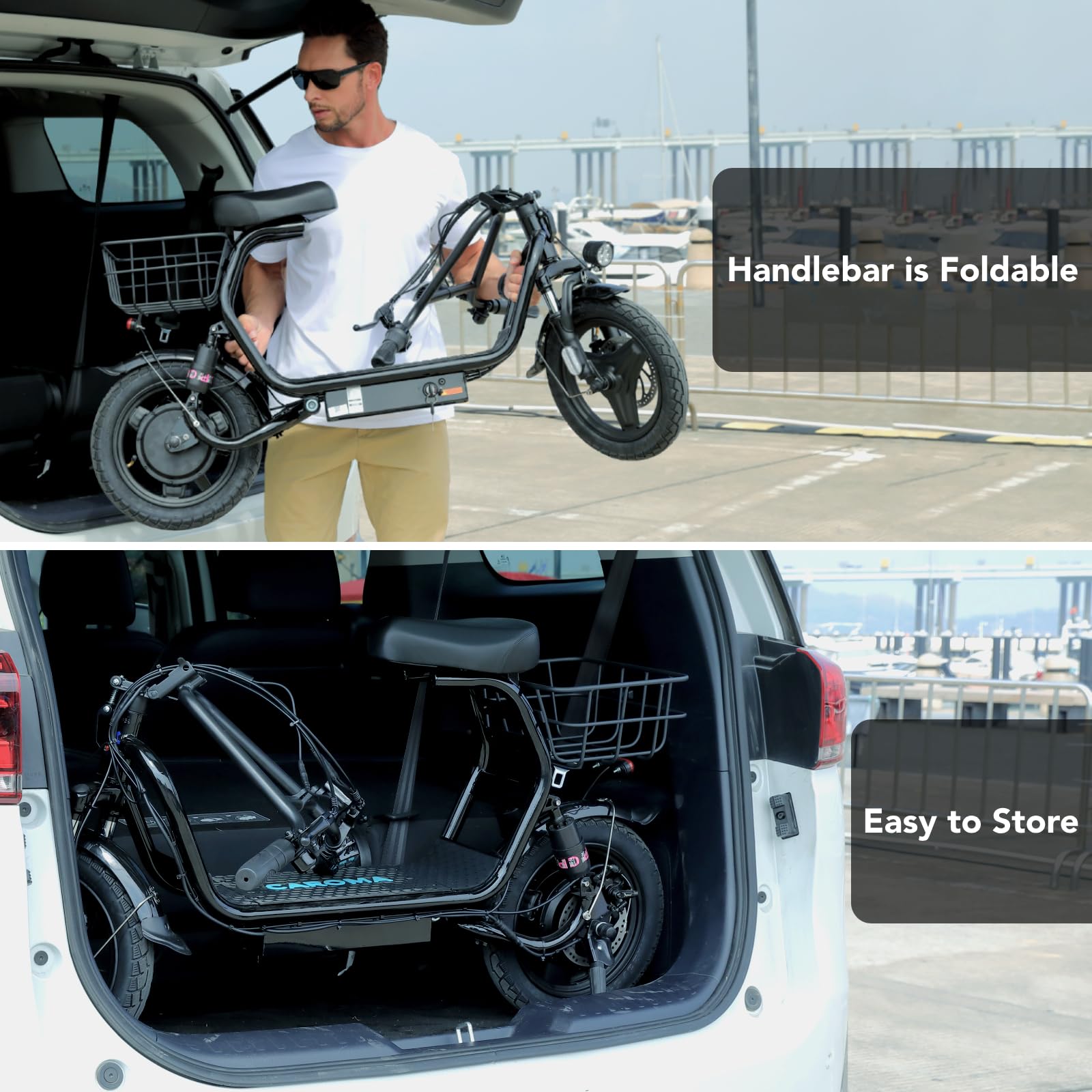 Caroma Electric Scooter with Seat, 500W/819W/870W Peak Motor, 15/25/30 Miles Range, 20Mph Top Speed, Foldable Electric Scooter for Adults, 14" BigTire E Scooter for Commuting with Shock Absorbing