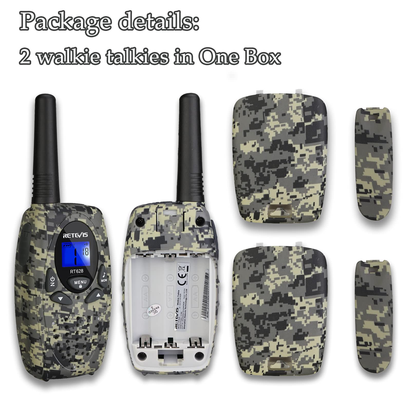 Retevis RT628 Kids Walkie Talkies,Army Toys for 5-13 Year Old Boys Girls,FRS Walkie Talkie for Kids,Gifts for Birthday Outdoor Camping(1 Pair Camo)