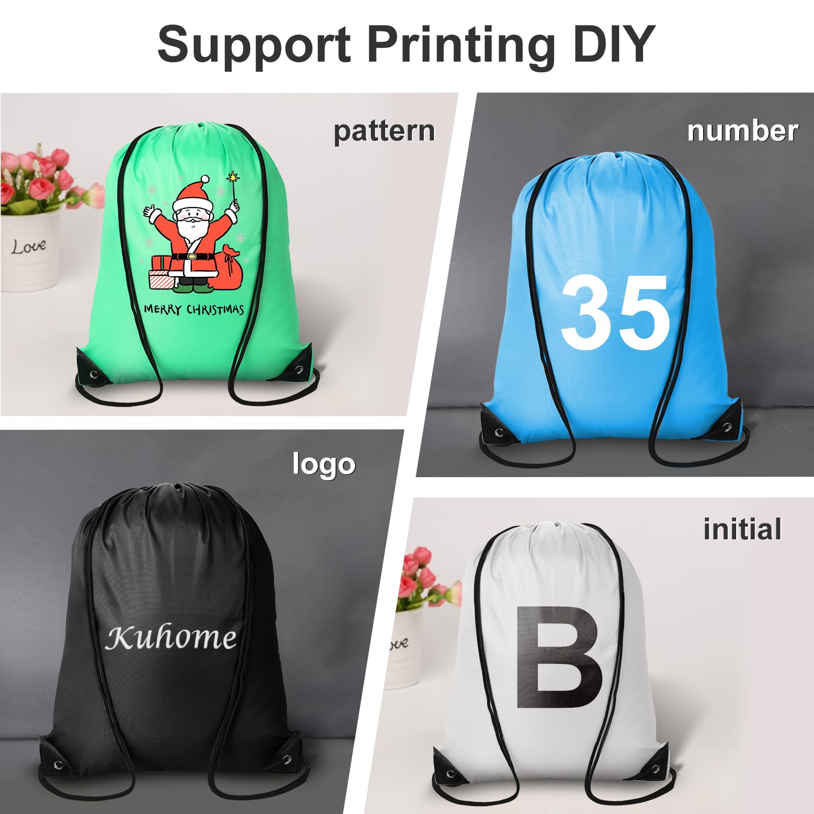 Kuhome 300Pcs Drawstring Backpacks Bulk String Bag Cinch Sack Pack Storage Knapsack Polyester Gift Bags Sports Drawstring Bags for Trip Gym Party Bags(20 Colors)