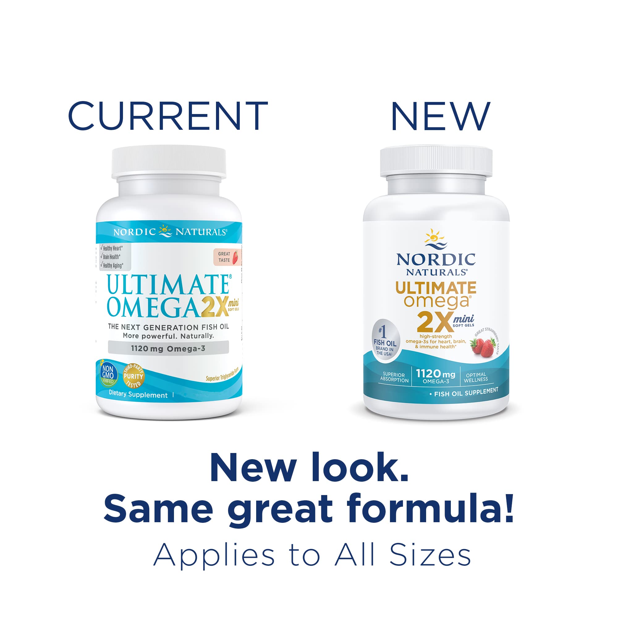 Nordic Naturals Ultimate Omega 2X Mini, Strawberry Flavor - 60 Mini Soft Gels - 1120 mg Omega-3 - High-Potency Omega-3 Fish Oil Supplement - EPA & DHA - Promotes Brain & Heart Health - 30 Servings