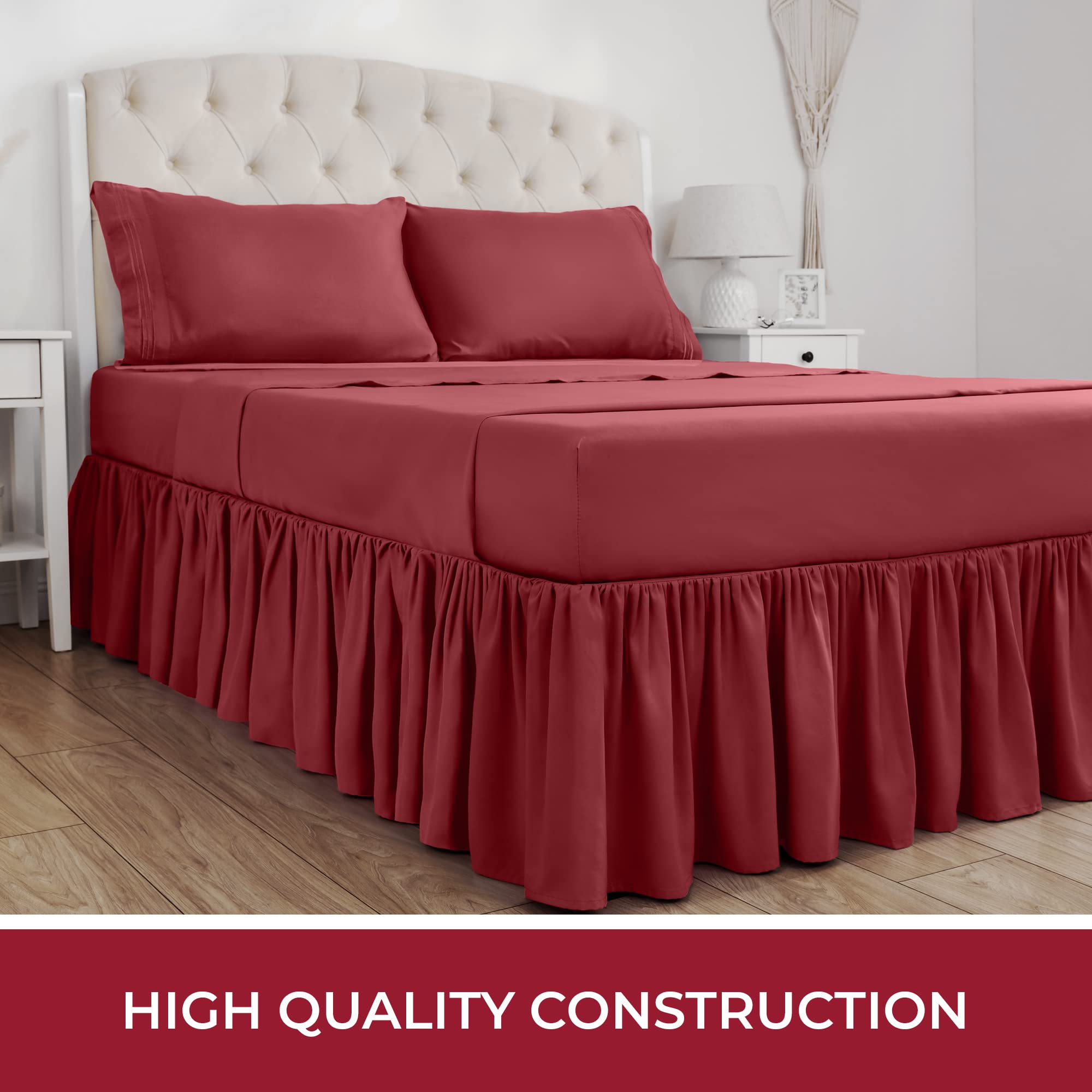 Mellanni Bed Skirt Twin XL Size - Bed Skirting - 15-Inch Tailored Drop Pleated Dust Ruffle - Hotel Luxury Bedding - Wrinkle, Fade, Stain Resistant - 1 Bedskirt (Twin XL, Brick Red)