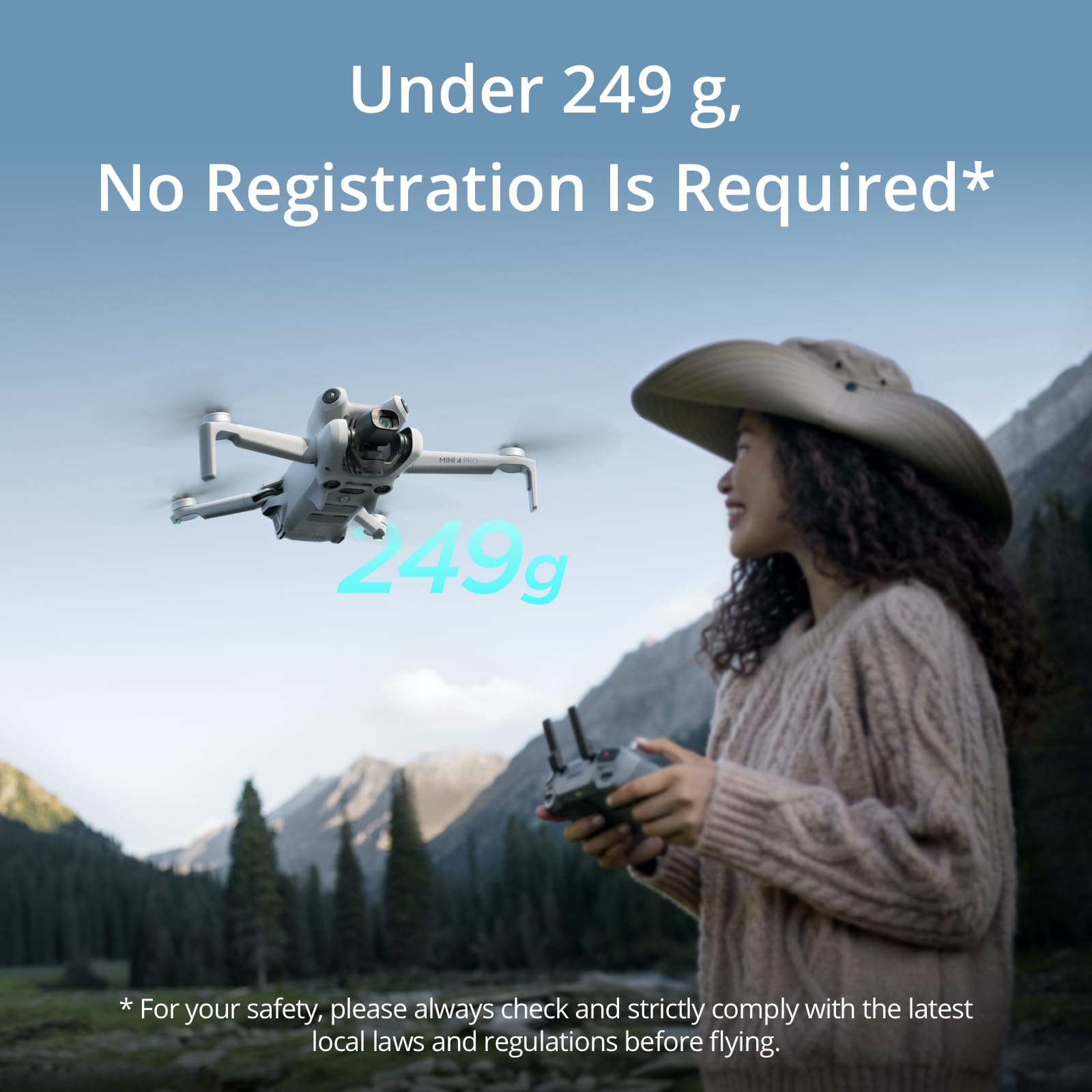 DJI Mini 4 Pro (DJI RC-N2), Folding Mini-Drone with 4K HDR Video Camera for Adults, Under 0.549 lbs/249 g, 34 Mins Flight Time, 20 km Max Video Transmission Distance, Omnidirectional Vision Sensing