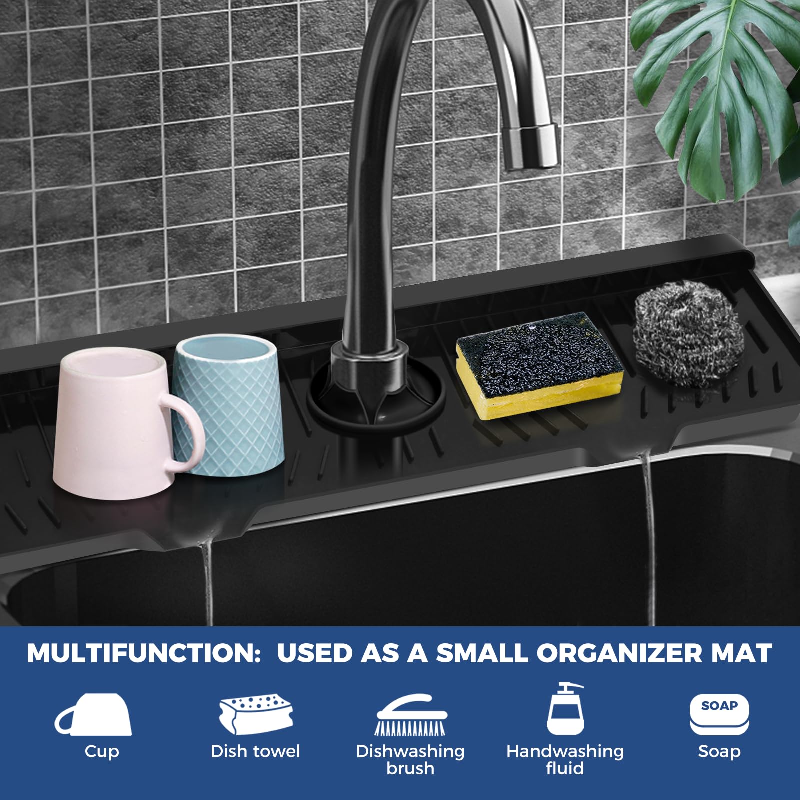 24" Kitchen Sink Faucet Splash Guard Plus Size Silicone Sink Faucet Drying Mat Faucet Handle Drip Catcher Tray Dish Sponge Holder Kitchen Sink Accessories Protector Home Organization Gadgets Organizer