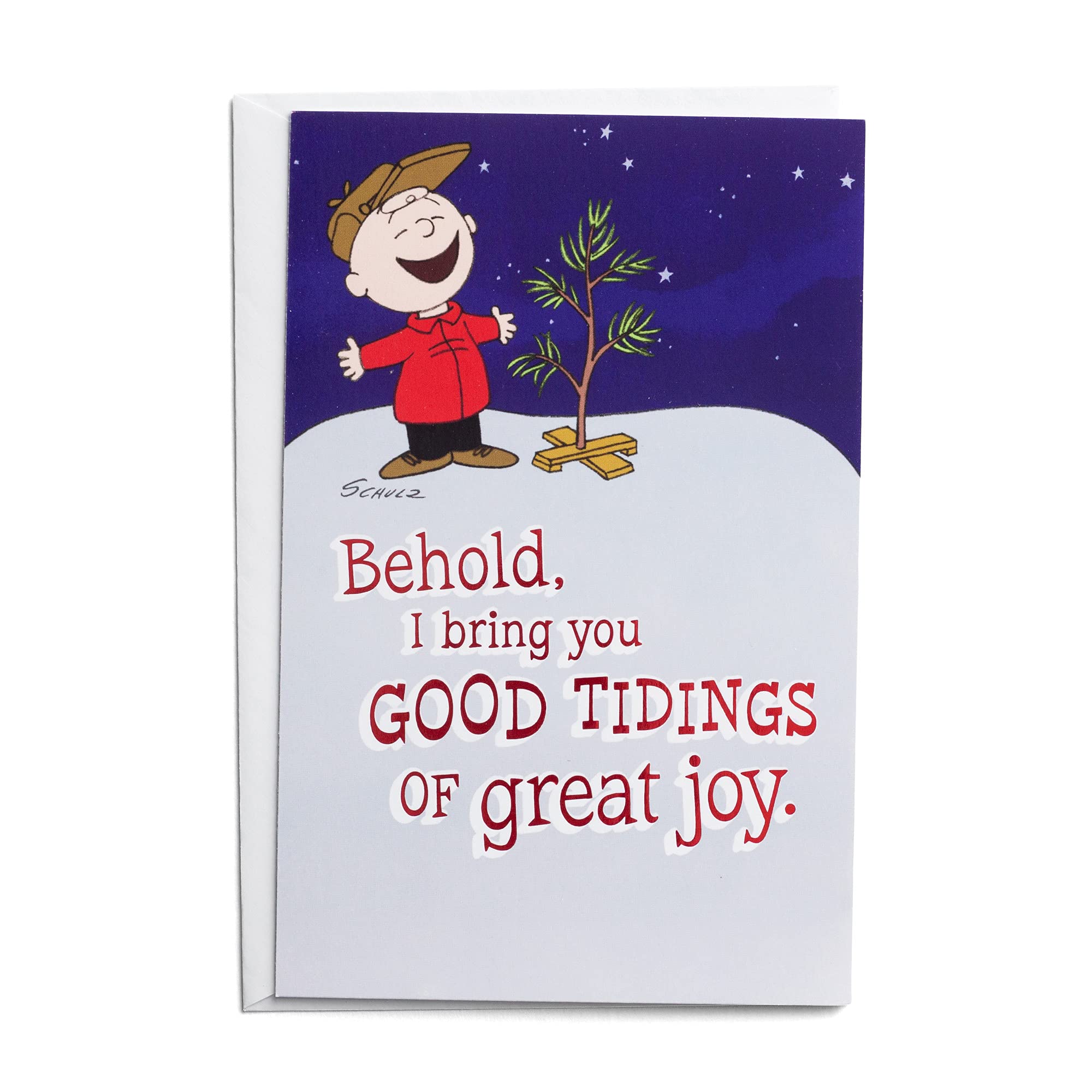 DaySpring - Peanuts - Good Tidings Great Joy - 50 Bulk Christmas Cards, KJV (J4792), Multi