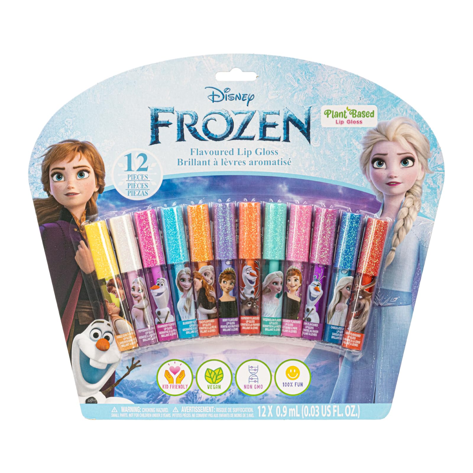 Townley Girl Disney Frozen 12 Piece Plant Based Lip Gloss, Girls Party Favors, First Makeup Set for Girl, Perfect for Parties, Sleepovers, and Birthday Gifts, Elsa and Anna, Ages 3