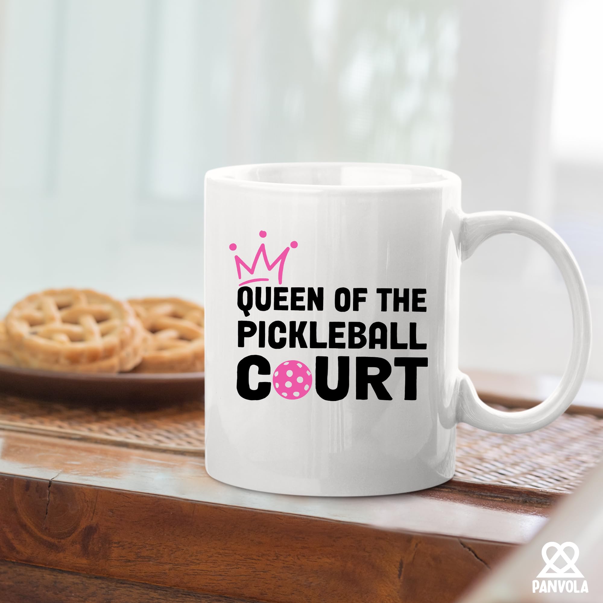 Panvola Queen of the Pickleball Court Pickleball Gifts for Women Wife Mom Grandma Aunt Girlfriend Ceramic Mug Gifts for Pickleball Lovers Coffee Cup (White, 11 oz)