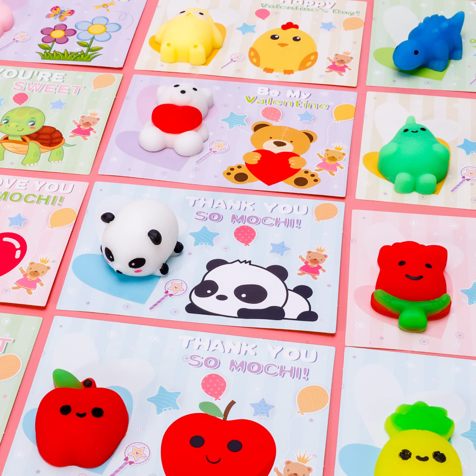 MGparty Valentines Gifts for Kids with 38 Pack Kawaii Mochi Squishies Toys, Valentines Cards for Kids Classroom Exchange Prizes Boys Girls School Party Favors