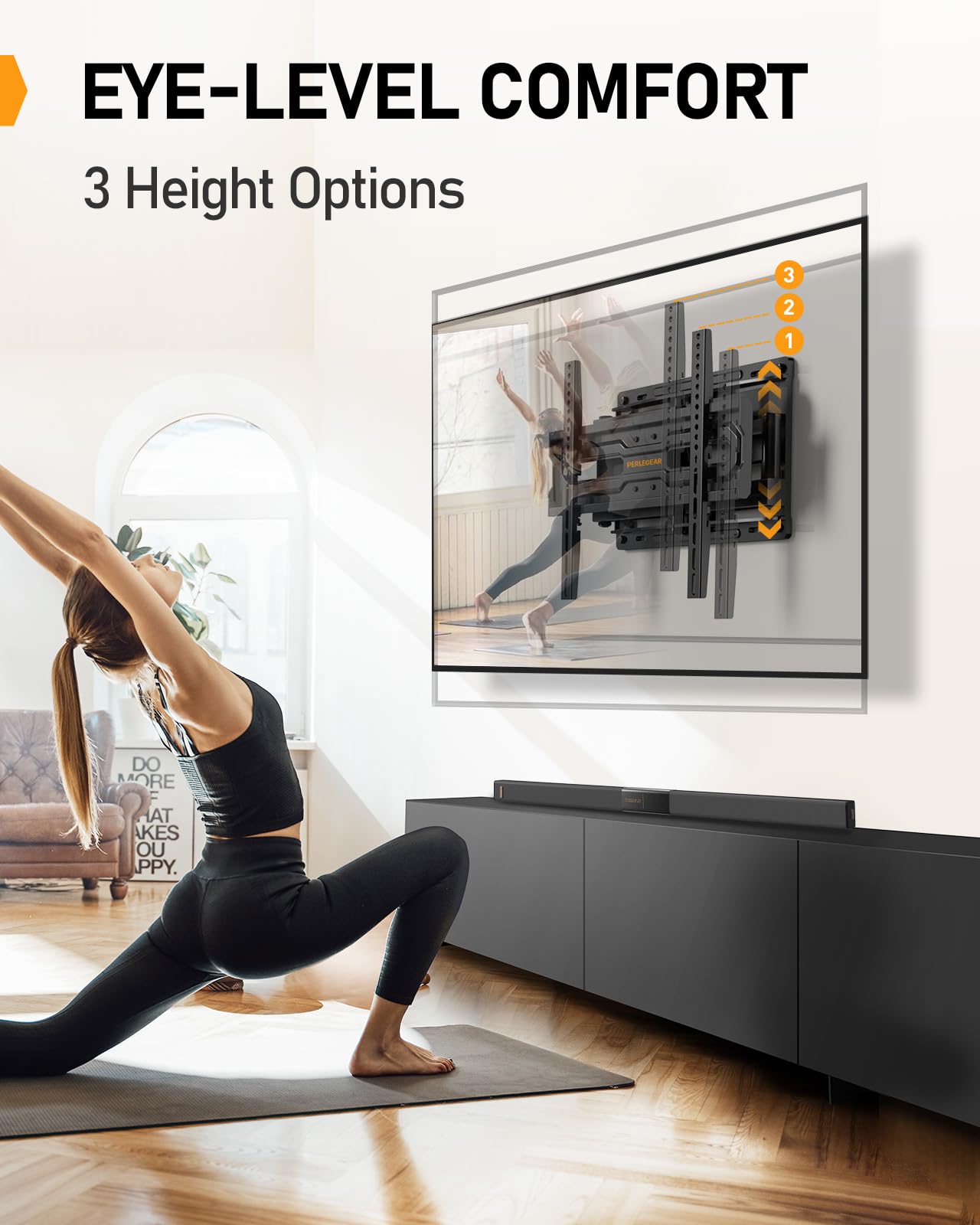 Perlegear Full Motion TV Wall Mount for 32-65 Inch TVs up to 99 lbs, Max VESA 400x400mm, Fits 16”/12” Wood Studs, Adjustable Pre-Assembled TV Wall Mount, Tool-Free Tilt, Swivel & Extension, PGMF21