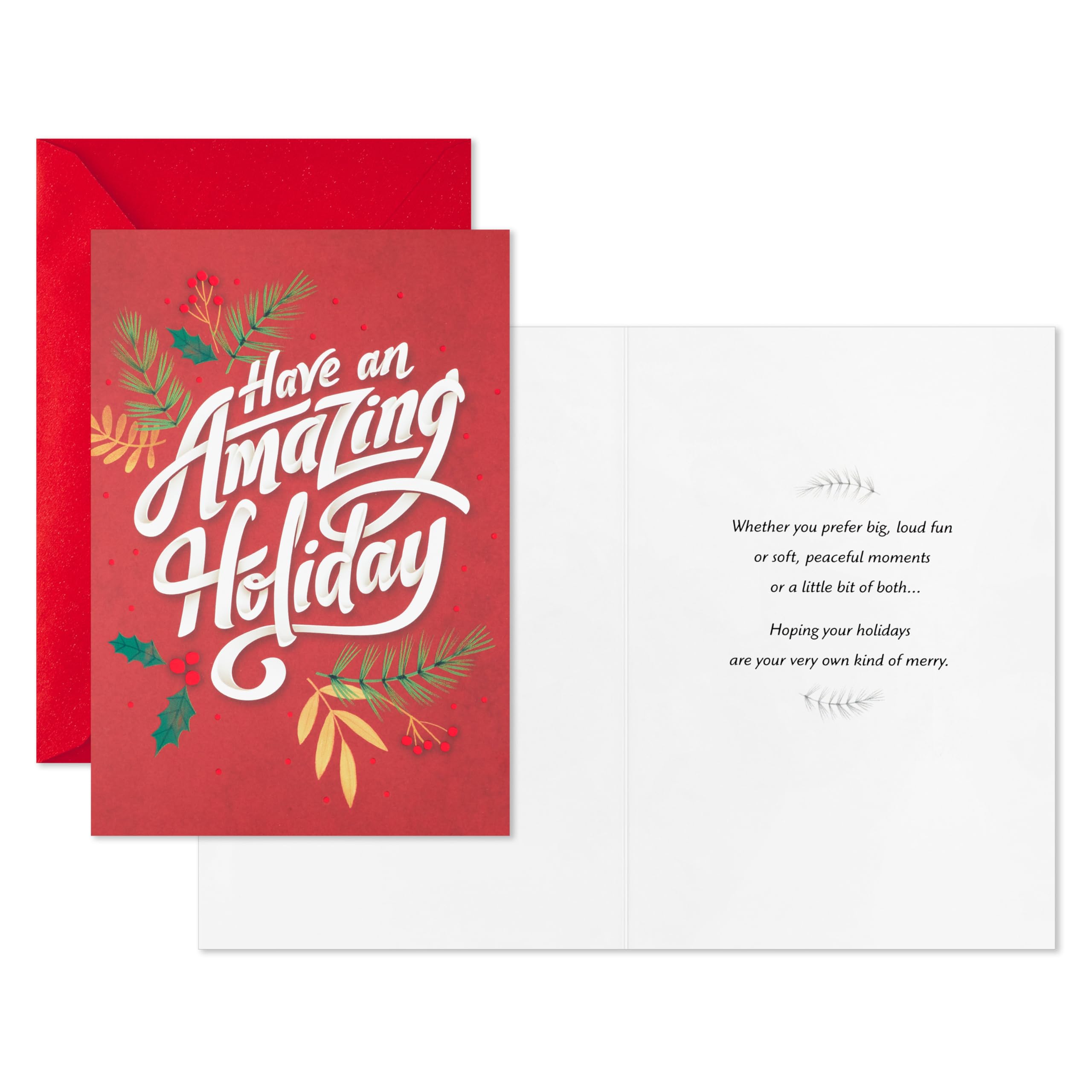 Hallmark Modern Boxed Christmas Cards, Amazing Holiday (40 Cards and 40 Envelopes) Evergreen Branches and Holly