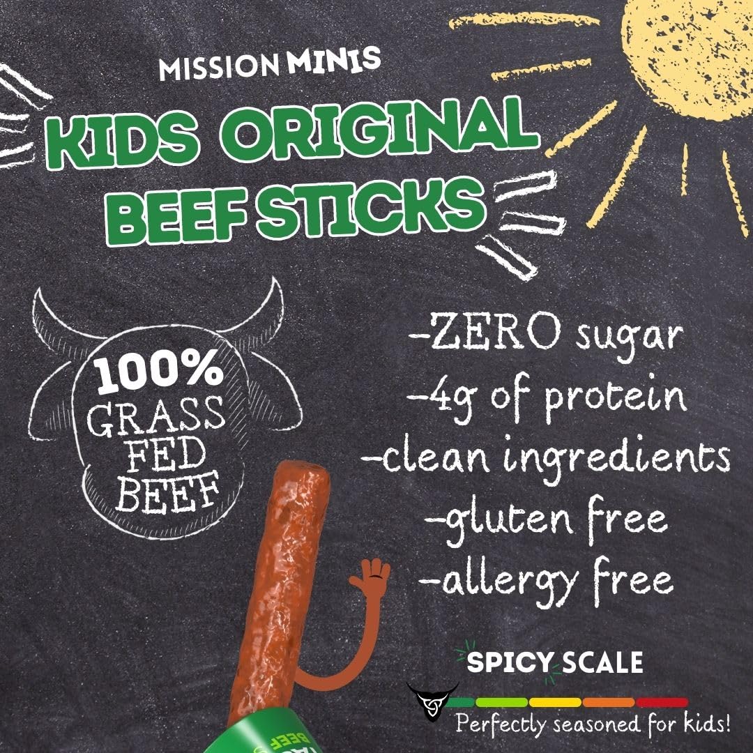 Mission Meats Kids Beef Sticks – 100% Grass Fed Mini Beef Sticks, Kids Lunch Snacks & Toddler Snacks, Non-GMO, Kids Meat Snacks, Allergen Free, Gluten Free Snacks, 0.5oz (Original, Pack of 24)