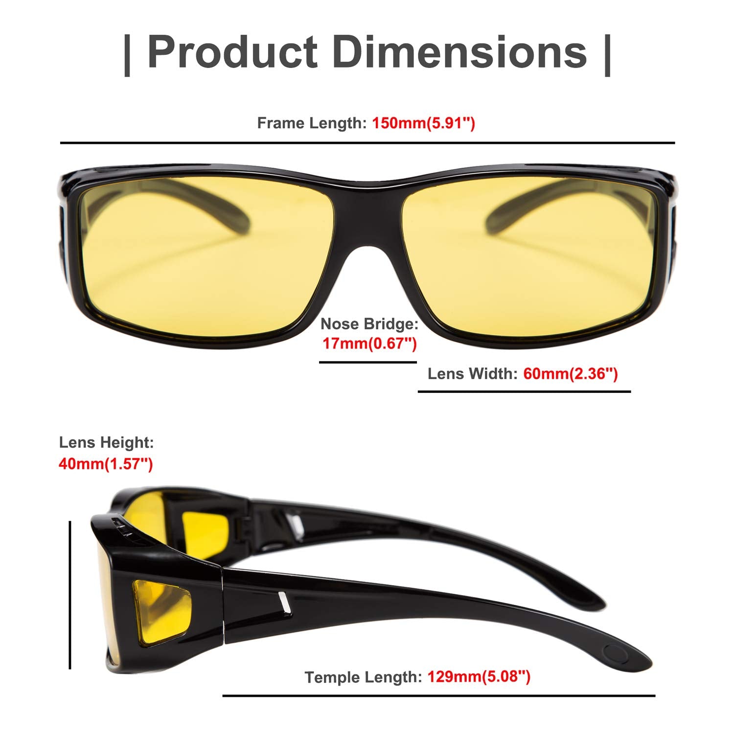 FEISEDY Men Women Night Driving Glasses Fit over Glasses Anti-Glare Polarized Wrap Yellow Sunglasses Over Glasses B2593