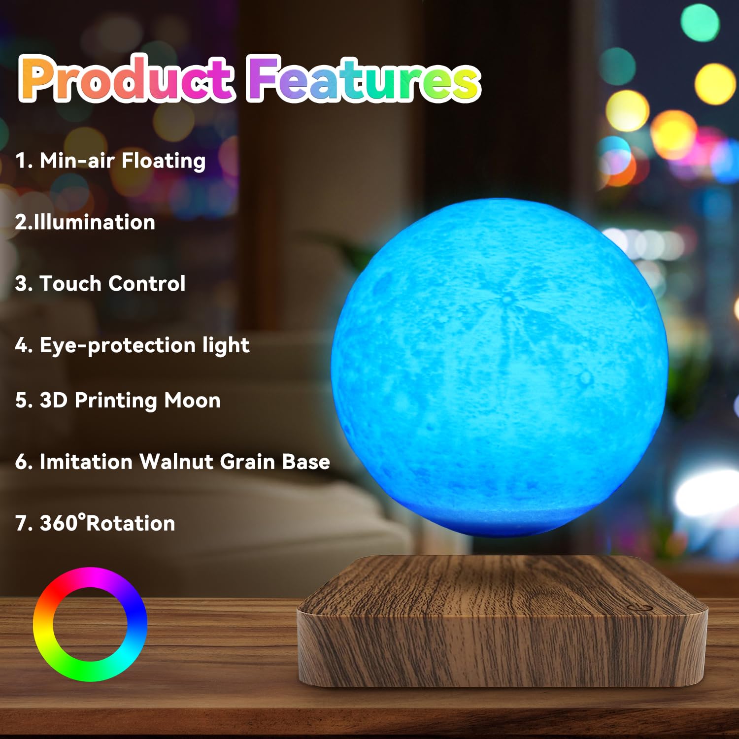 Flagest Floating Moon Lamp 16 Colors Adjustable Brightness Levitating Moon Lamp with Remote Control, Room Desk Decor Magnetic Levitation Moon Night Light, Birthday Holiday Unique Item